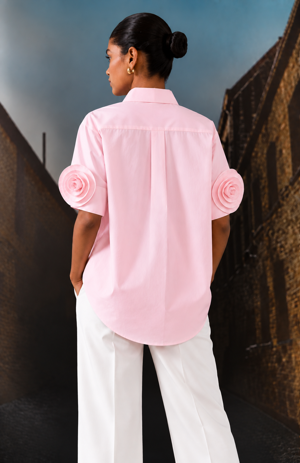Rosette Sleeve Shirt Pink