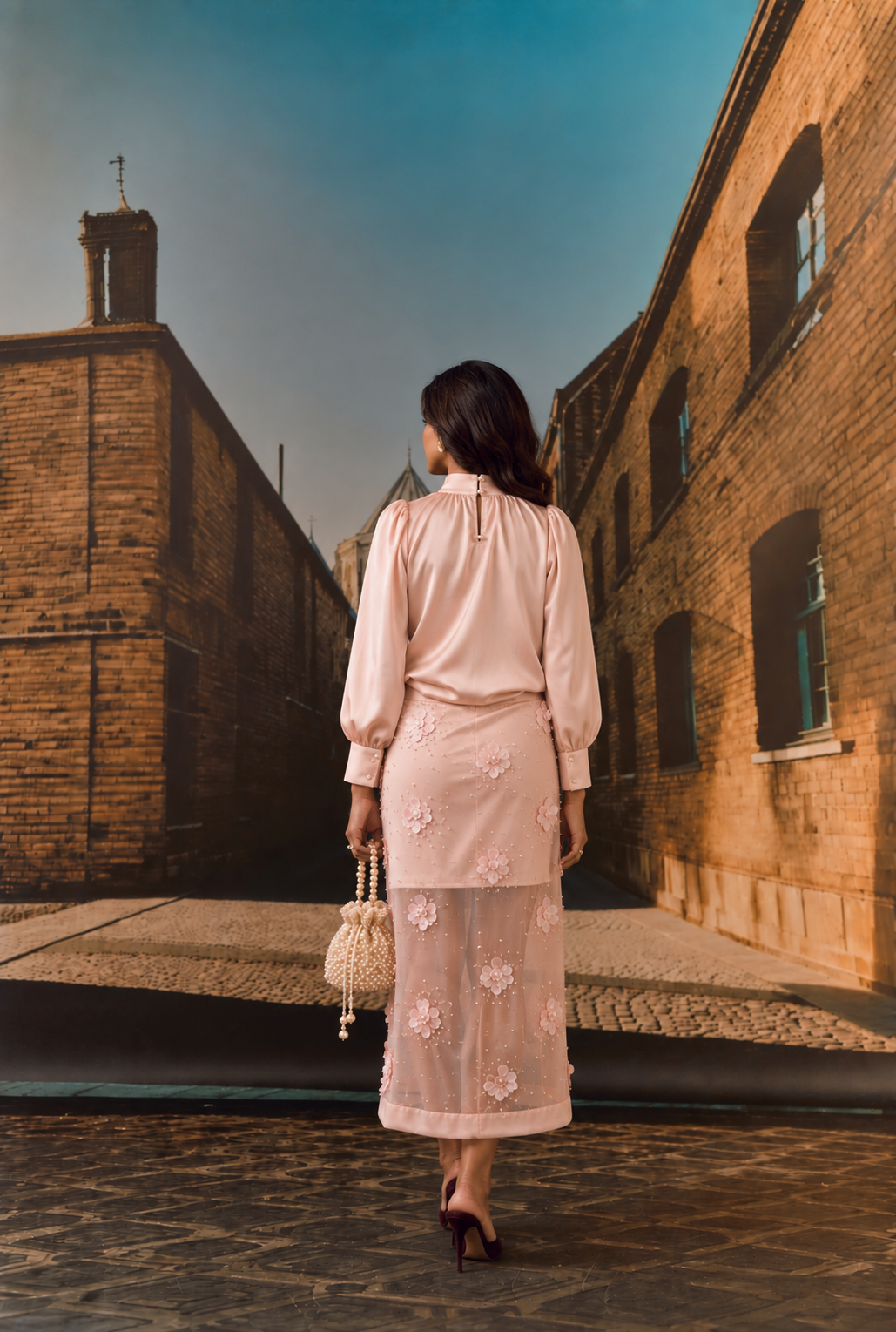 Blush Pink Embroidered Top & Organza Skirt Set