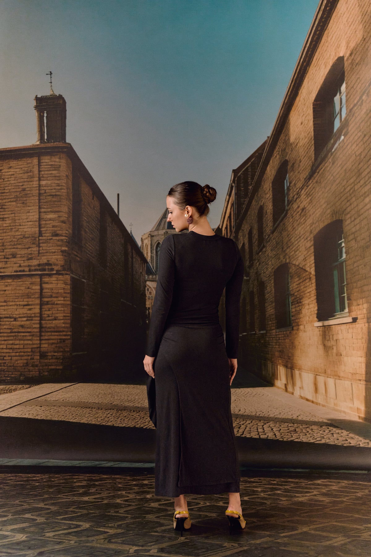 Black Draped Knit Maxi Dress