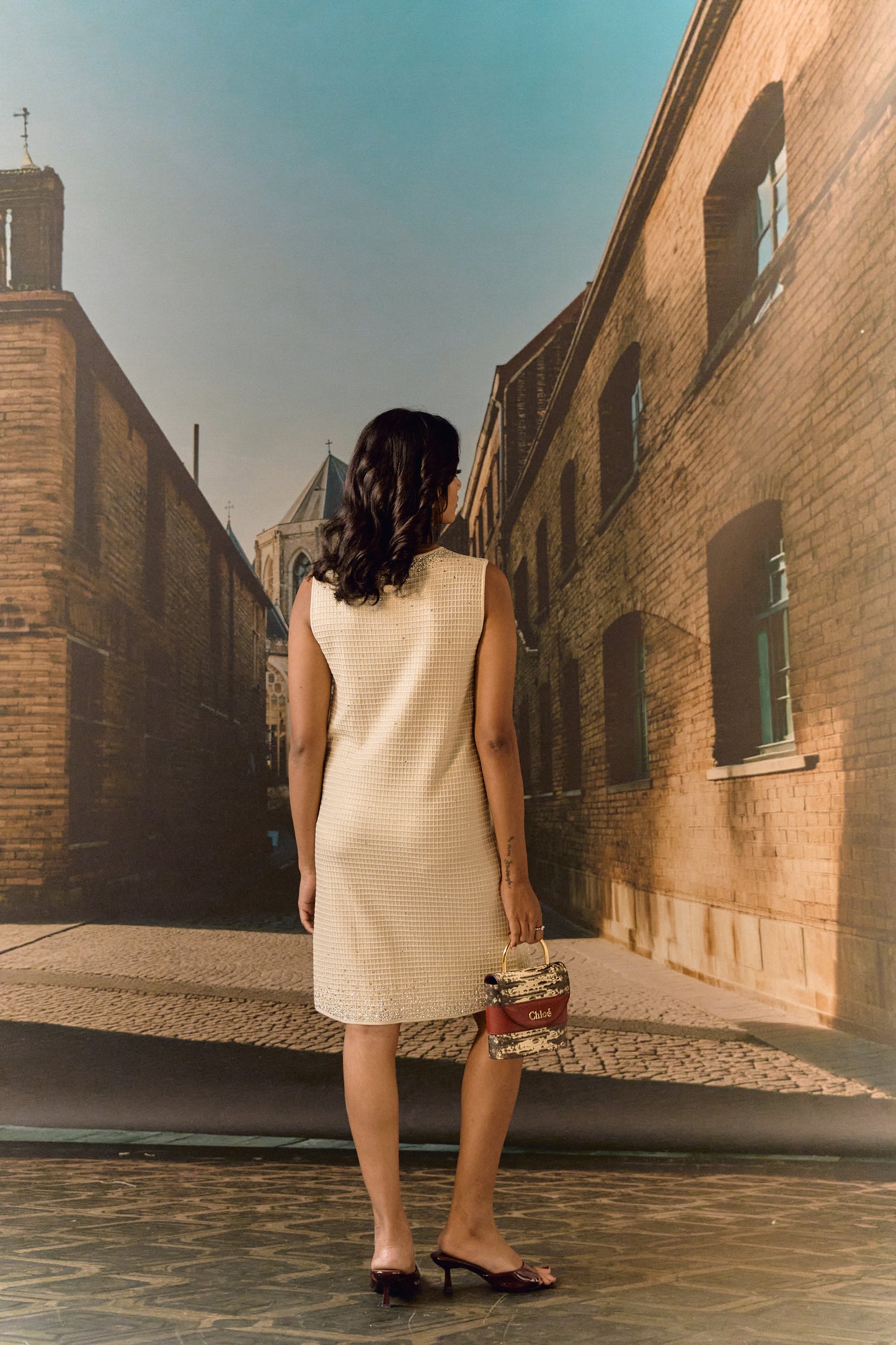 Swarovski Knit Shift Dress- Gold