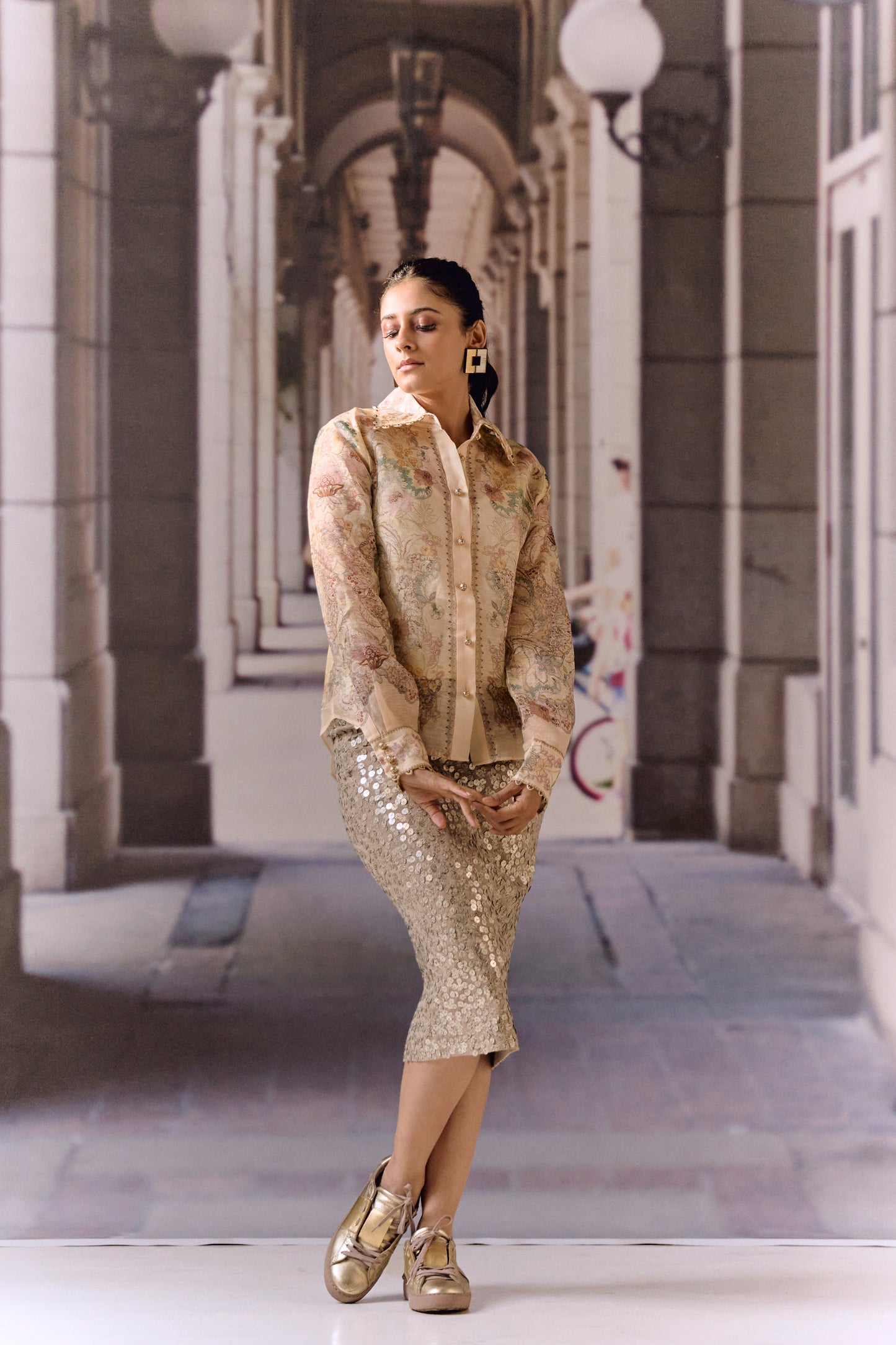 Digital Print Silk Linen Blouse (2 pc)