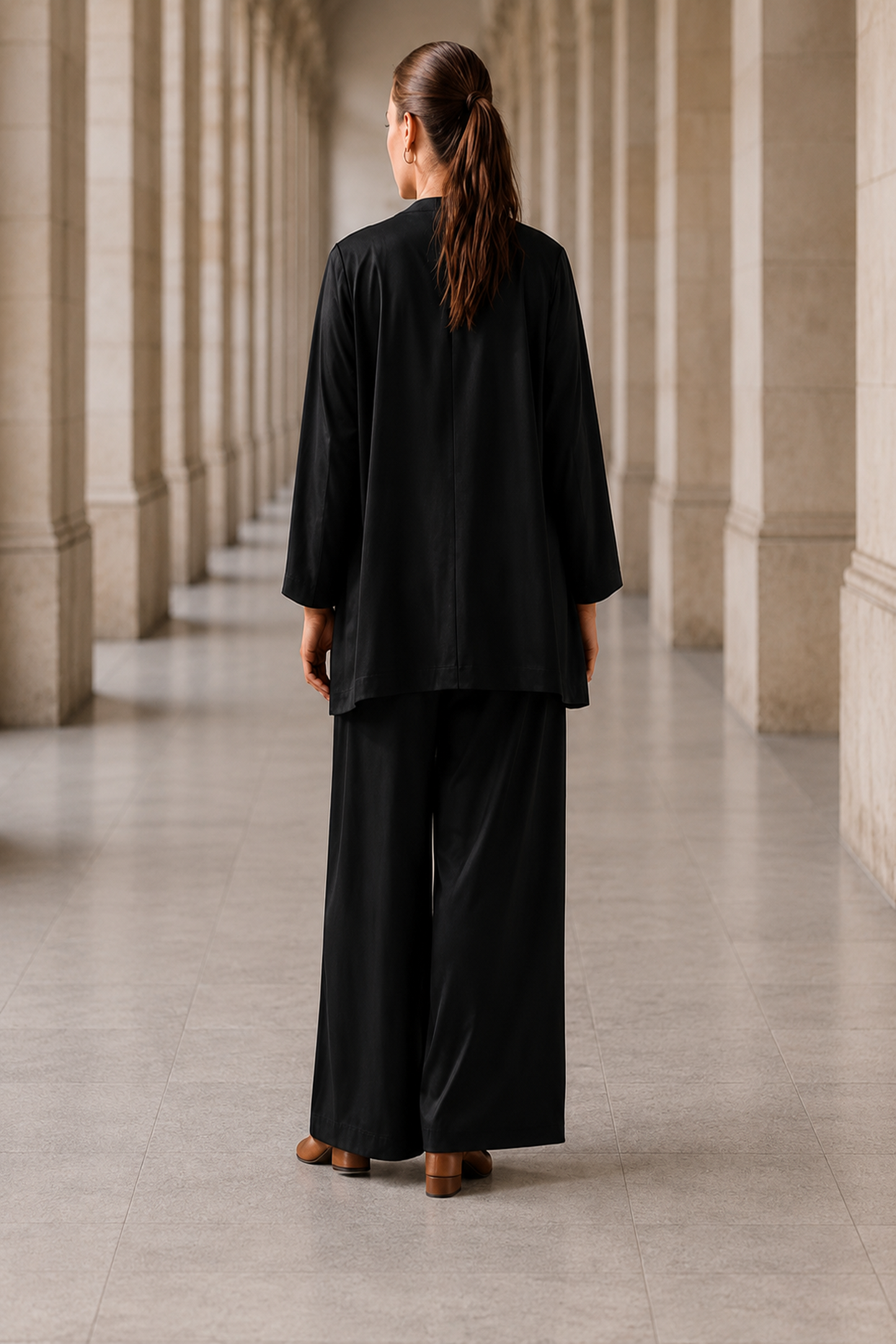 Layered Shawl Jacket, Zip-Up Jacket & Trouser Set