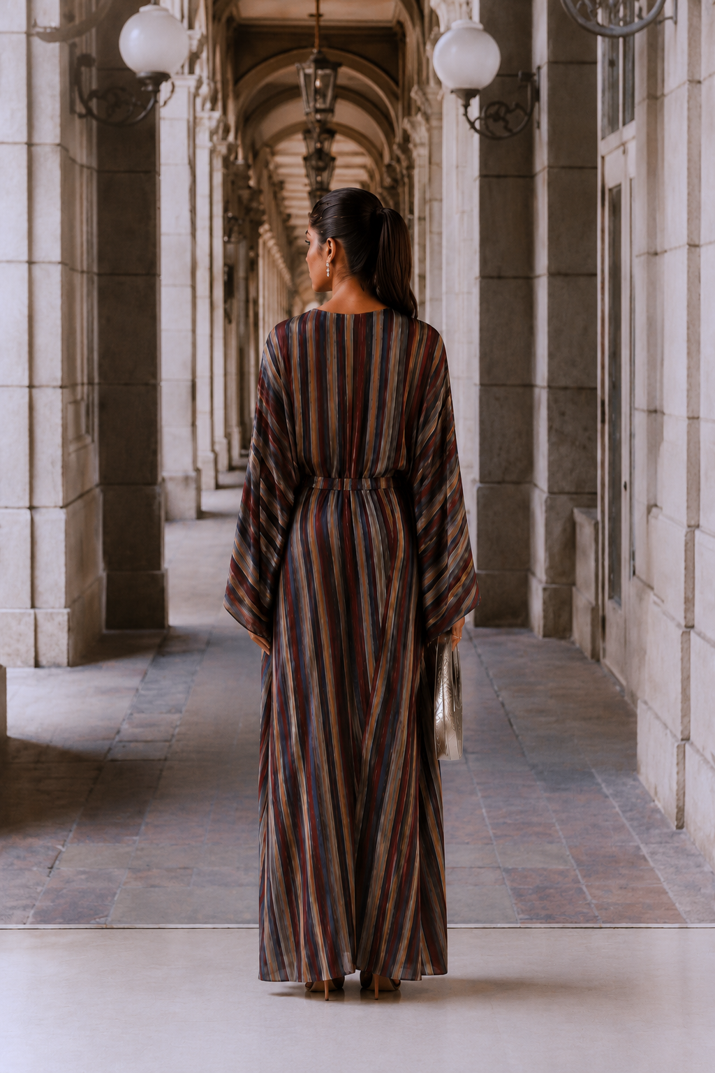 Striped Silk Crepe Kaftan Dress