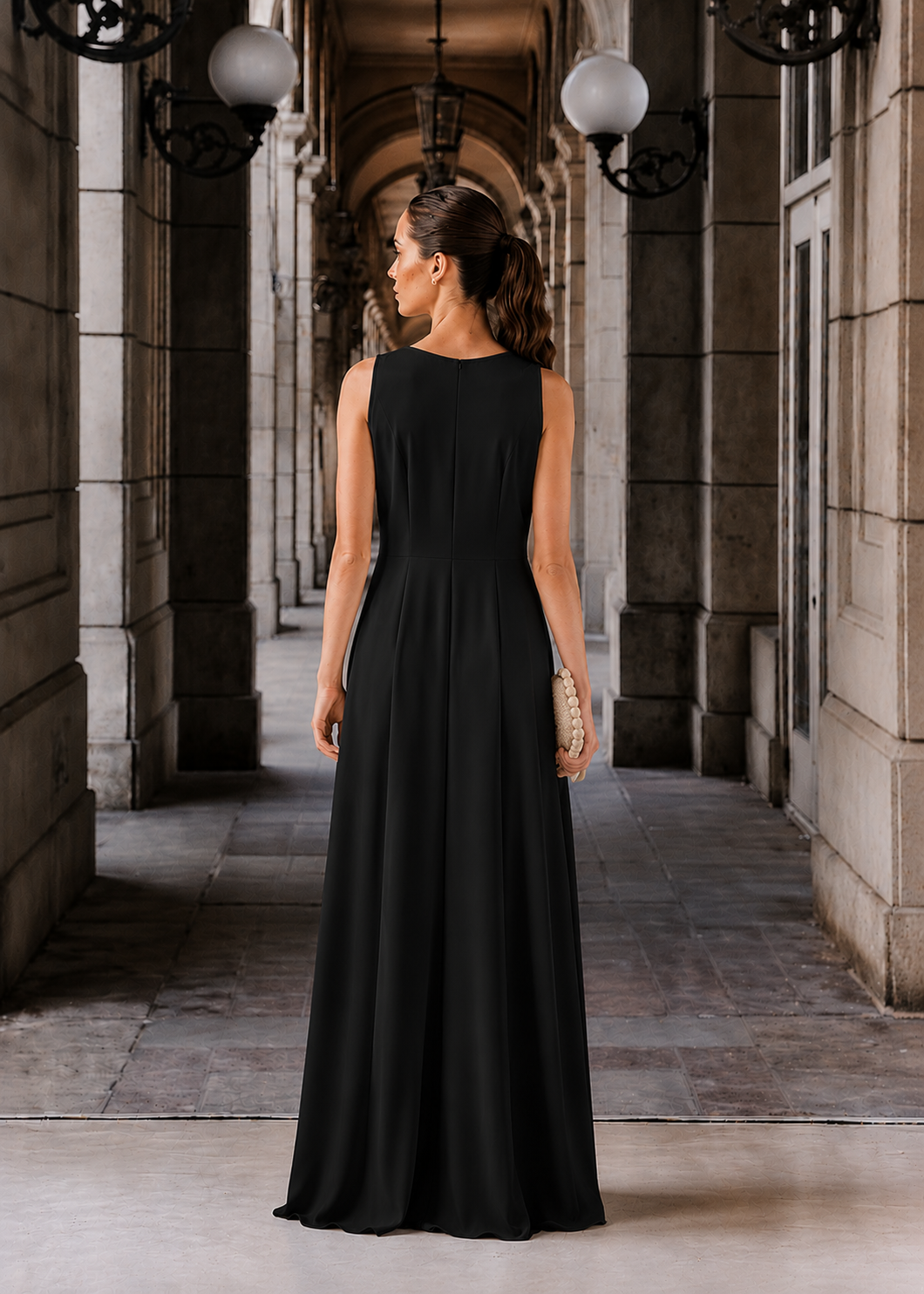 Asymmetric Draped Dress- Black