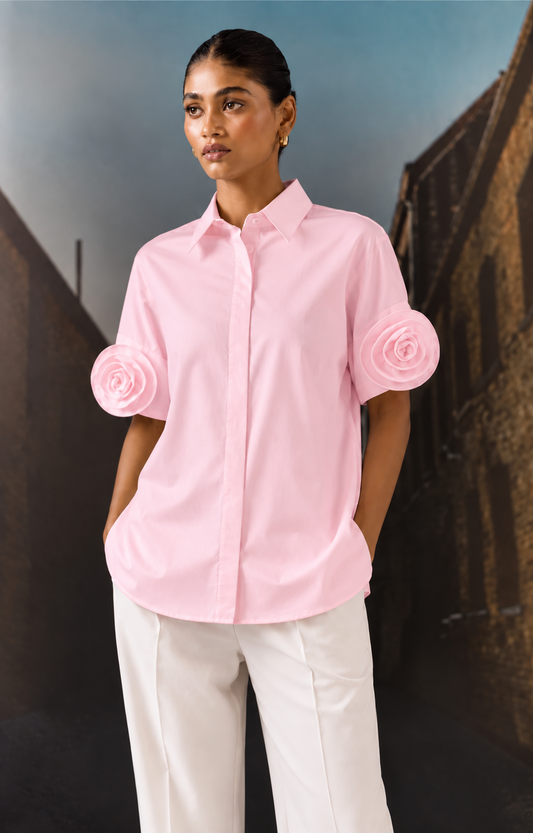 Rosette Sleeve Shirt Pink