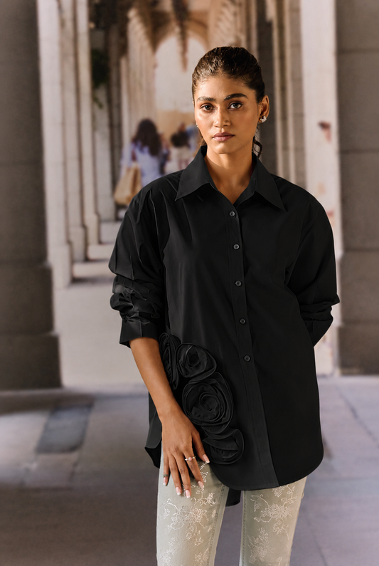 3D Rose Shirt- Black