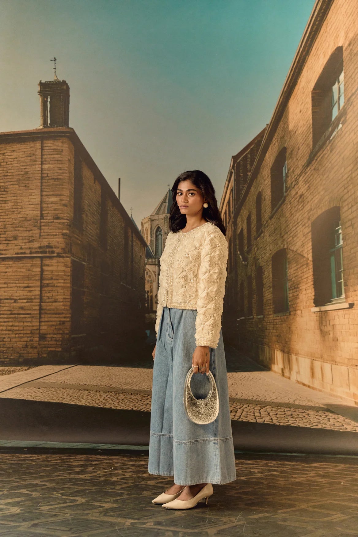 Cropped high waist denim pallazo