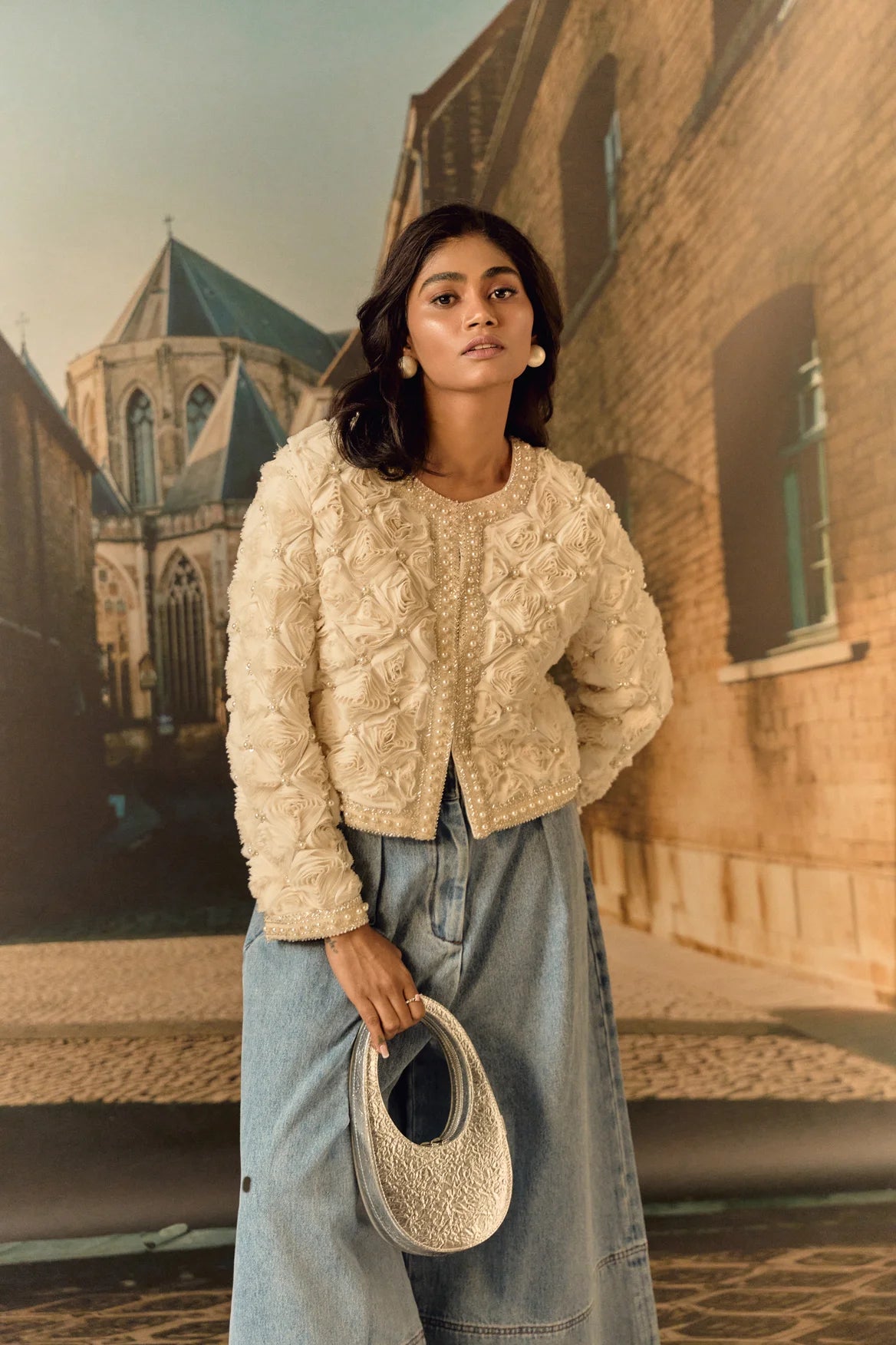 Cropped high waist denim pallazo