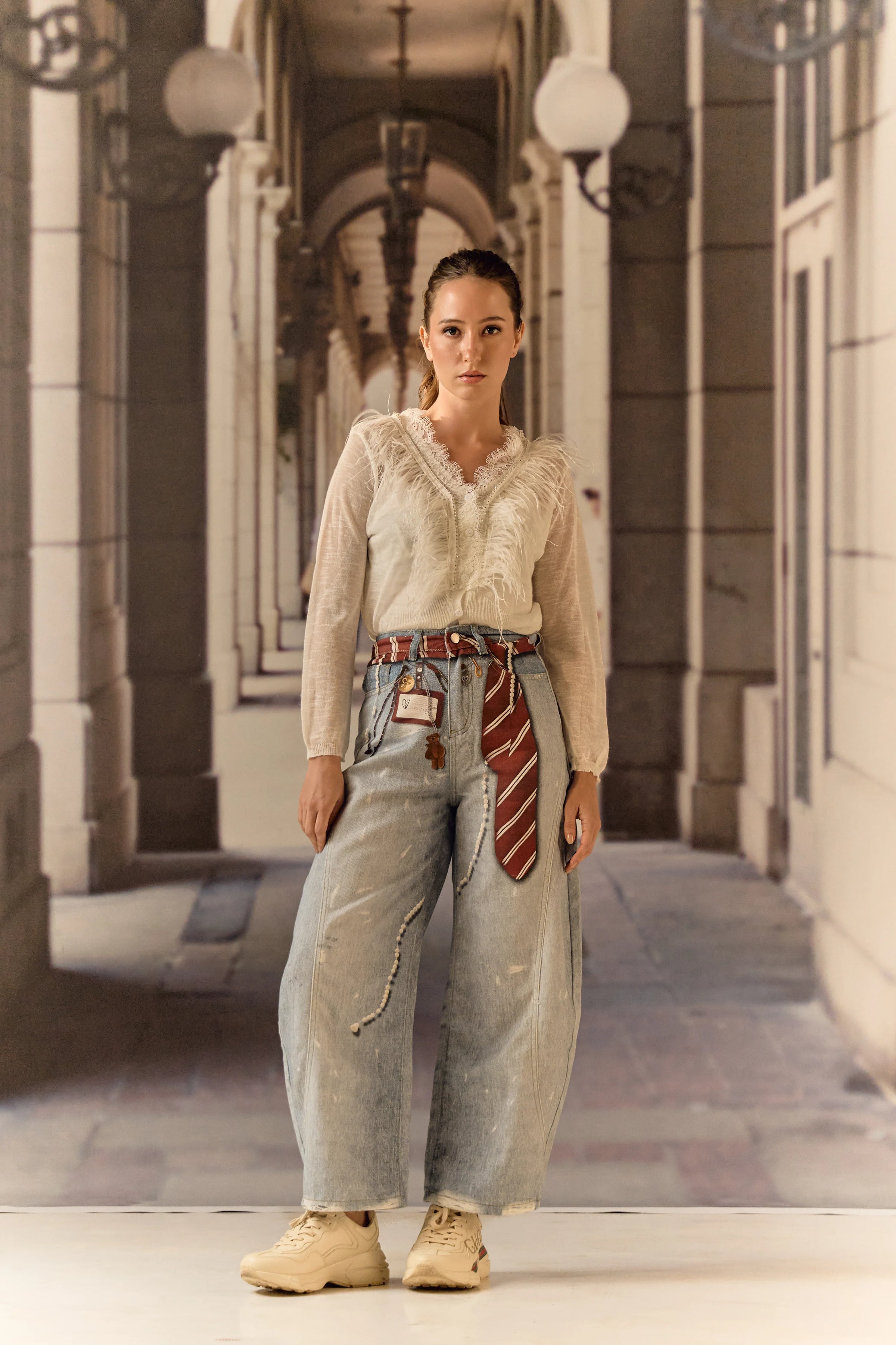 Light blue hand-painted Balloon Jeans