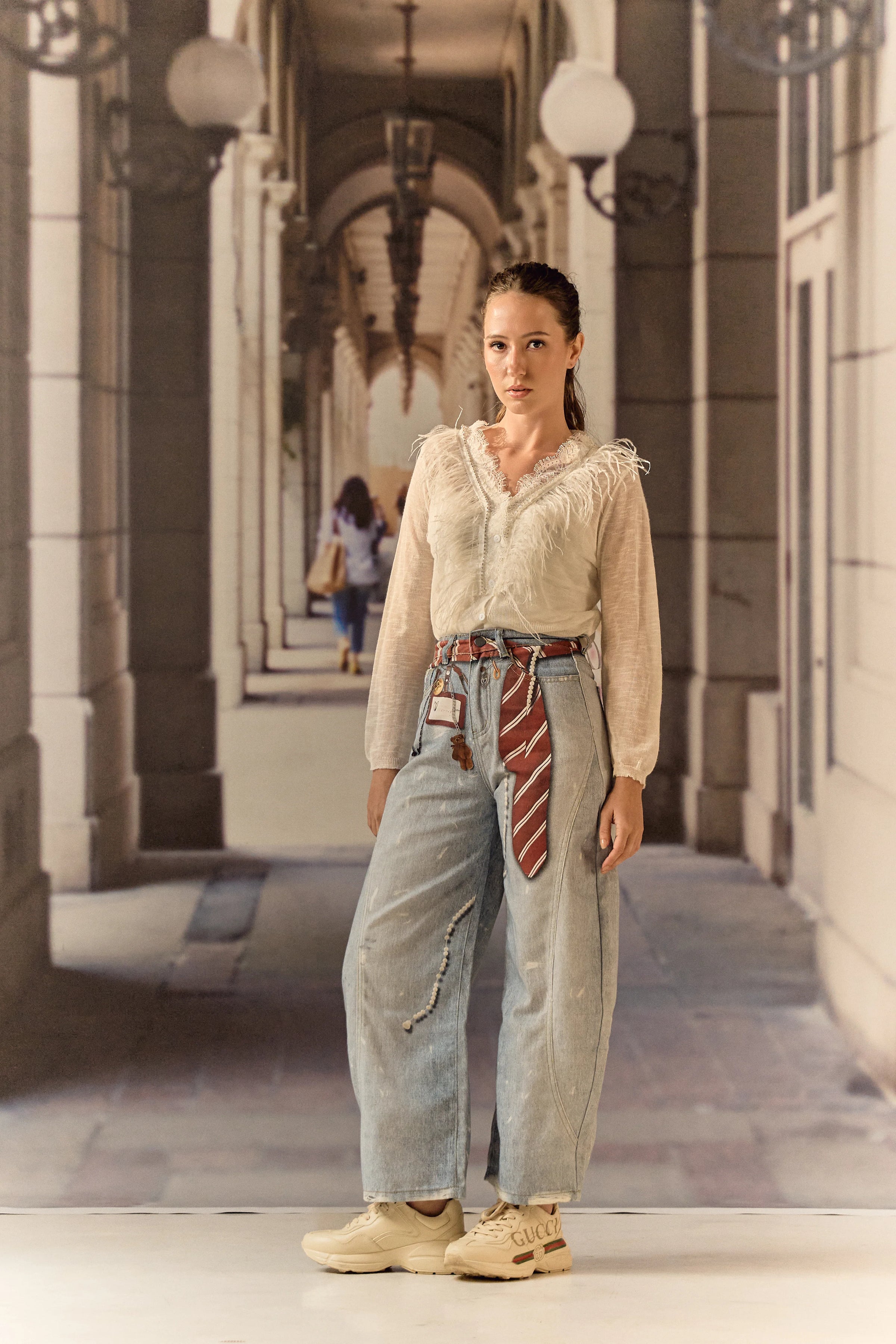 Light blue hand-painted Balloon Jeans