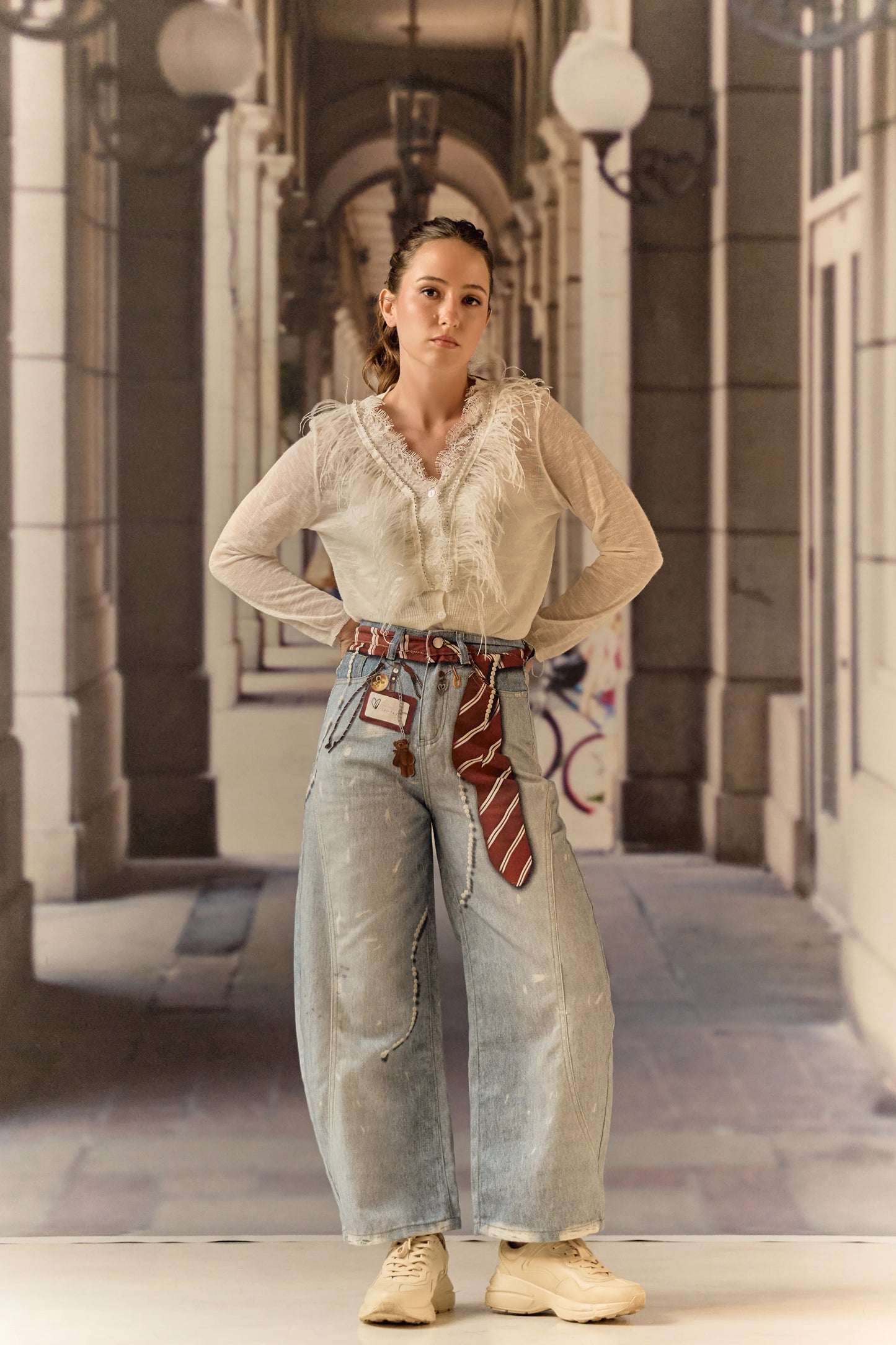 Light blue hand-painted Balloon Jeans