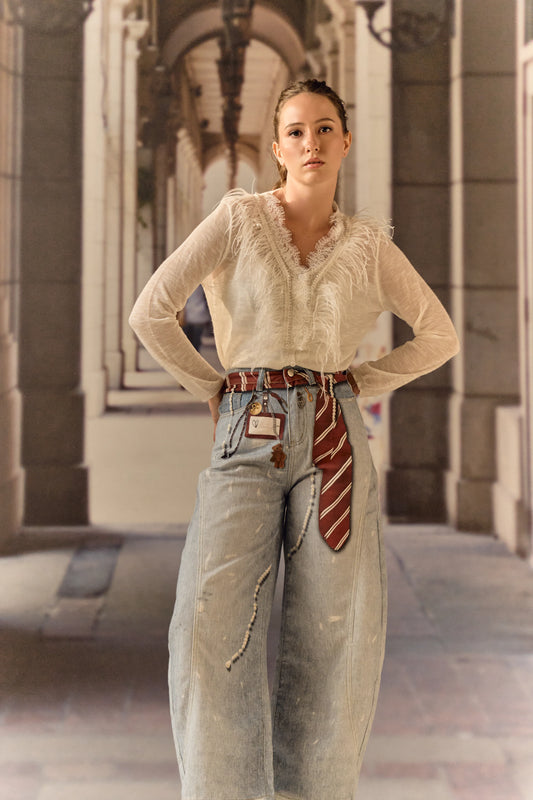 Light blue hand-painted Balloon Jeans