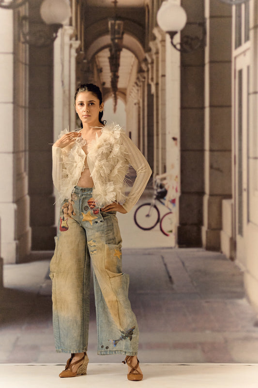 Vintage wash hand painted balloon Jeans