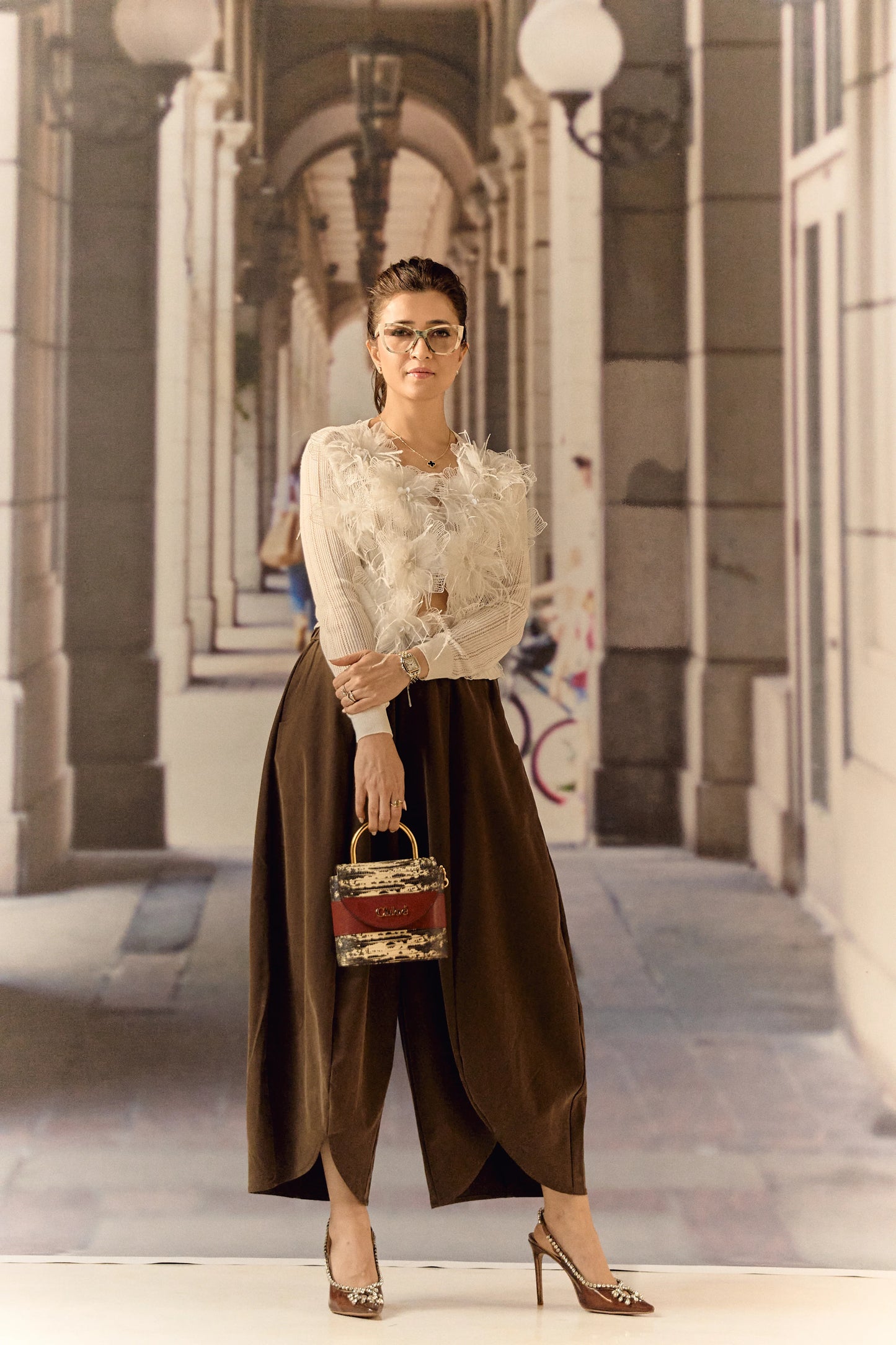 Summer Cardigan with 3D Flower appliqué & ostrich feather - White