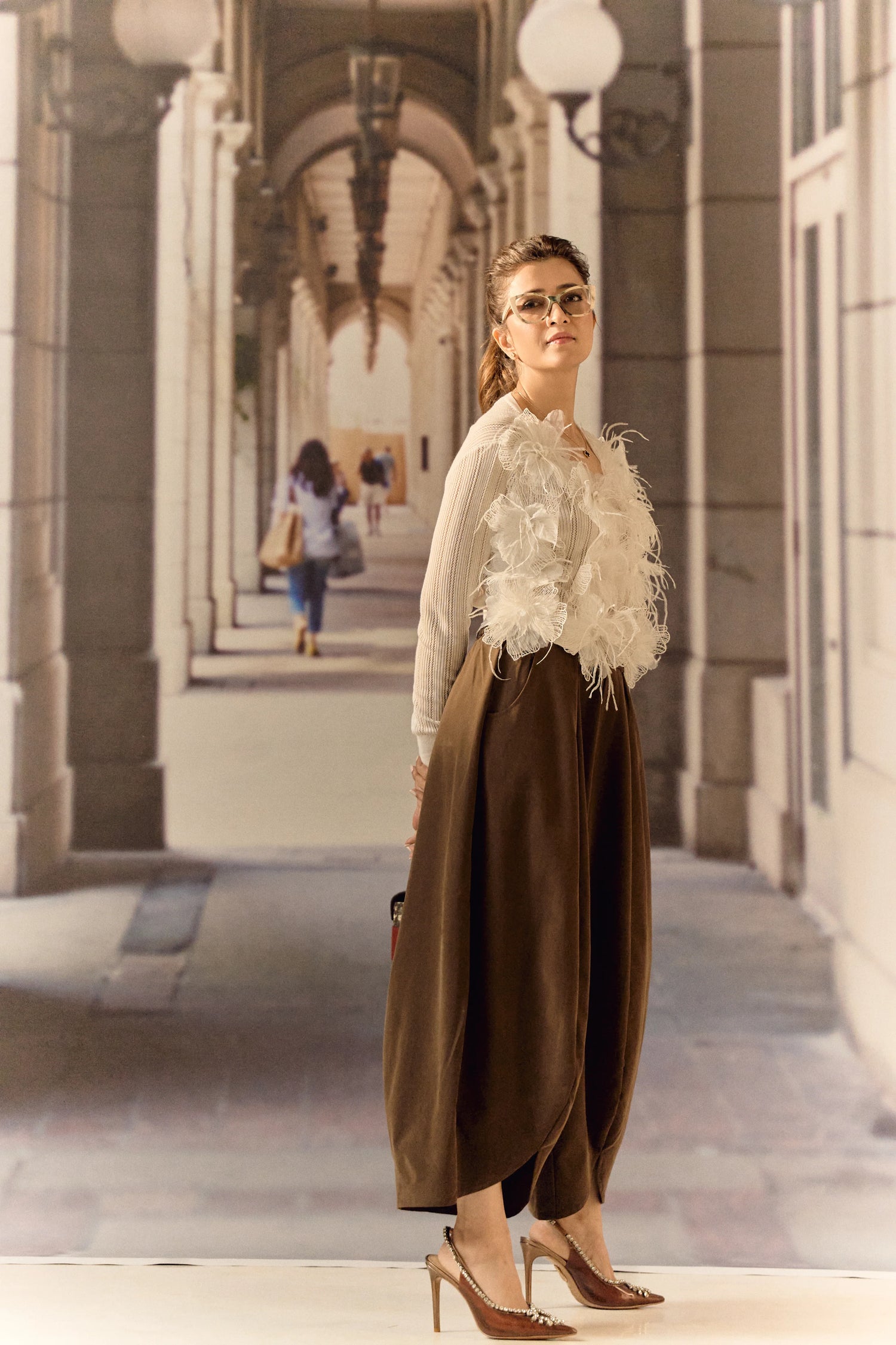 Summer Cardigan with 3D Flower appliqué & ostrich feather - White