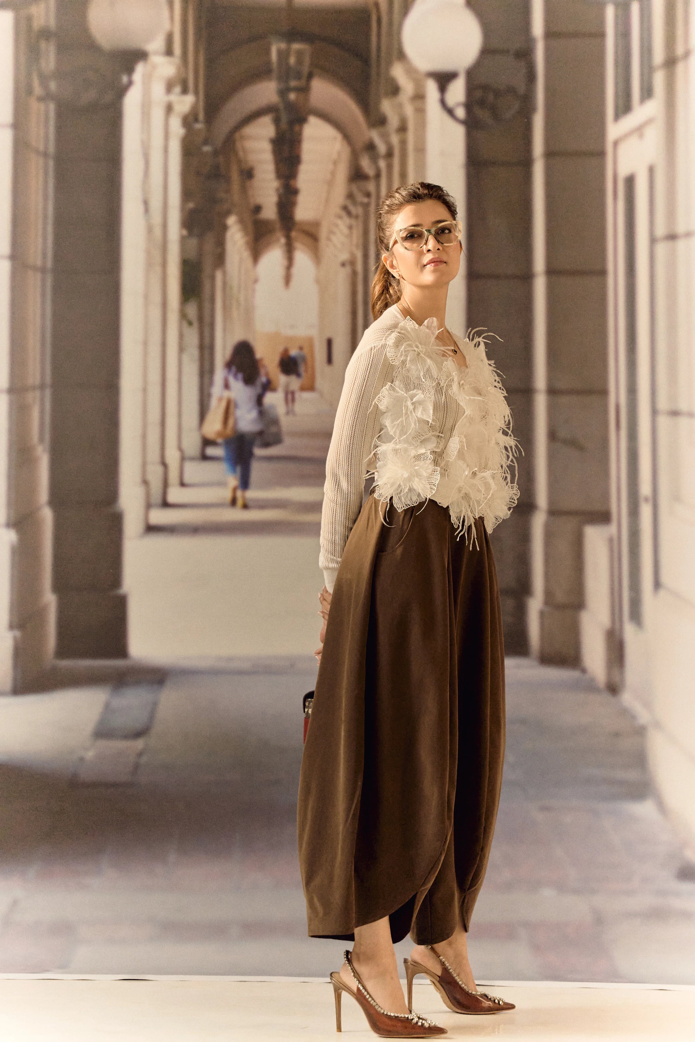 Summer Cardigan with 3D Flower appliqué & ostrich feather - White