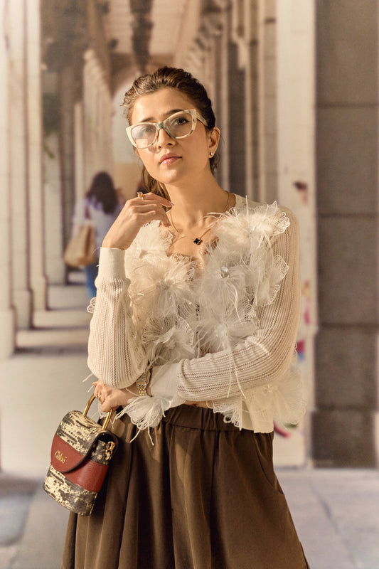 Summer Cardigan with 3D Flower appliqué & ostrich feather