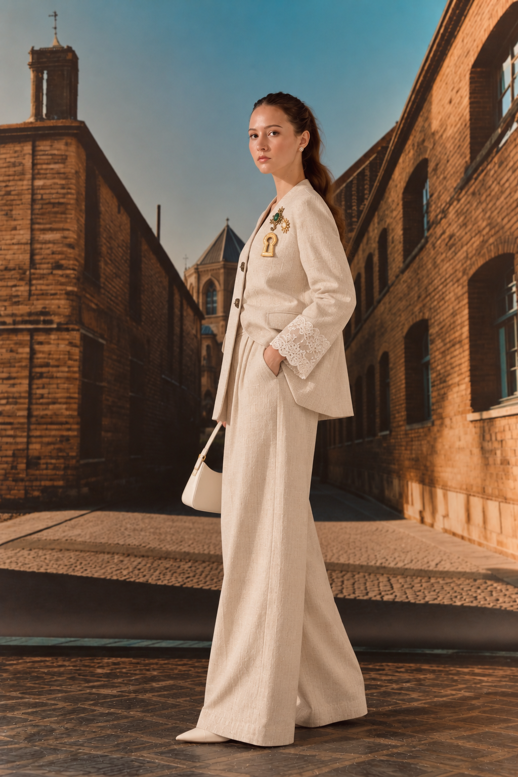 Linen Blazer with Lace Trim
