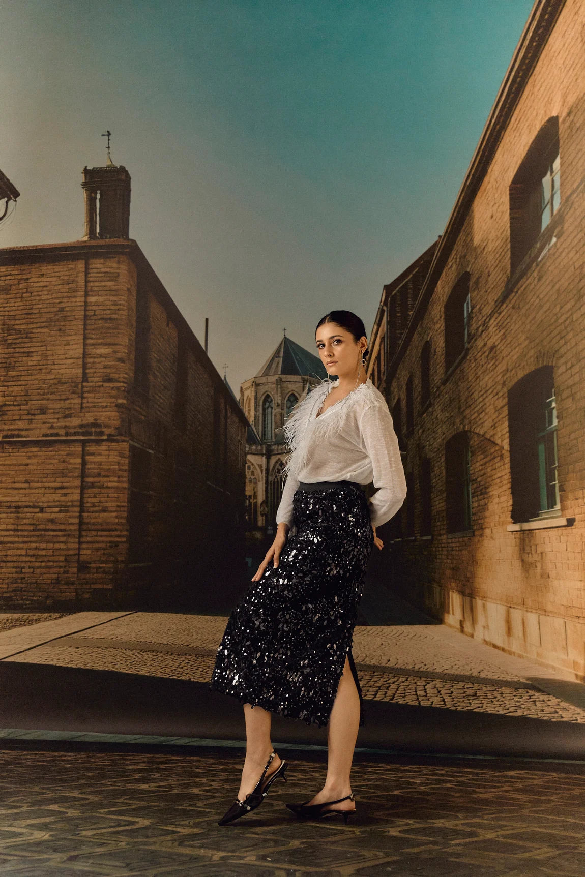 Velvet sequin Lycra pencil skirt - Black