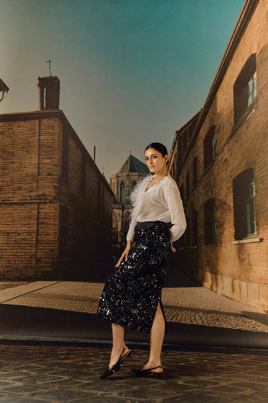 Velvet sequin Lycra pencil skirt - Black