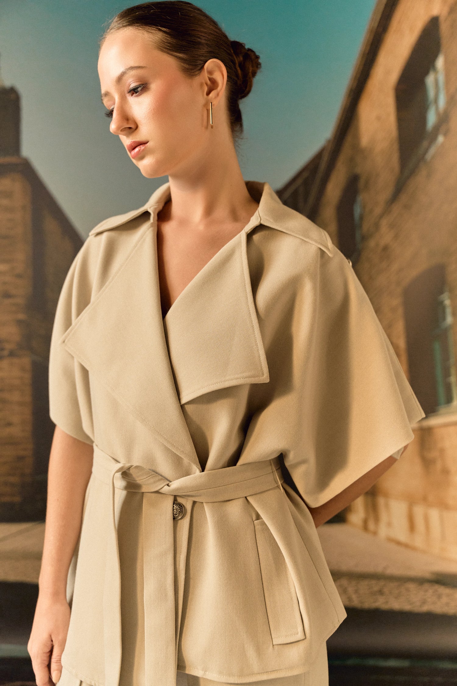 Exag collar blazer co ord set - Beige