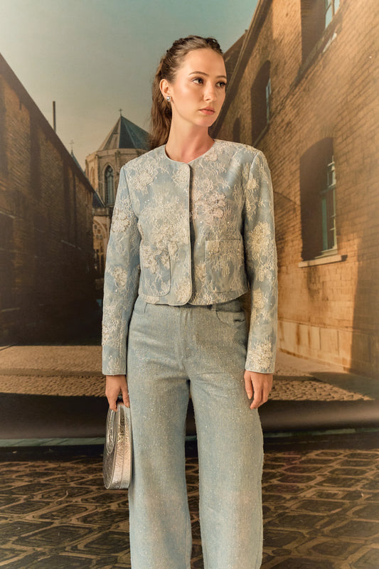 Sky lace overlay beaded jacket