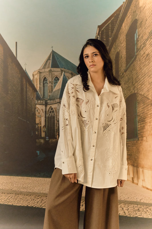 Cotton bead and cut work formal shirt