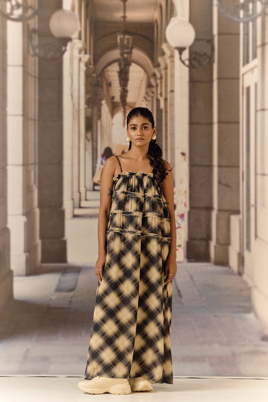 Georgette checkered slip dress