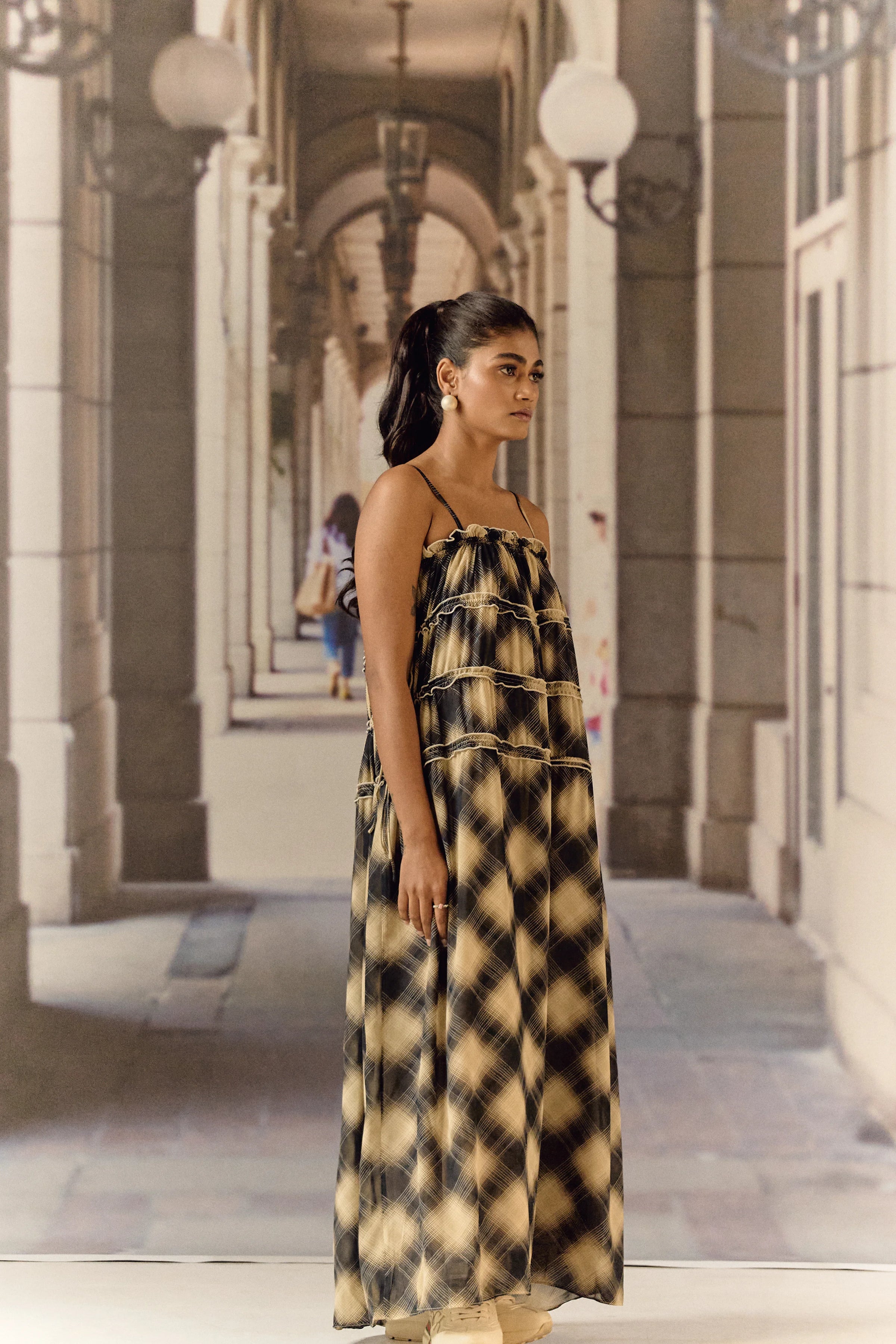 Georgette checkered slip dress - Black