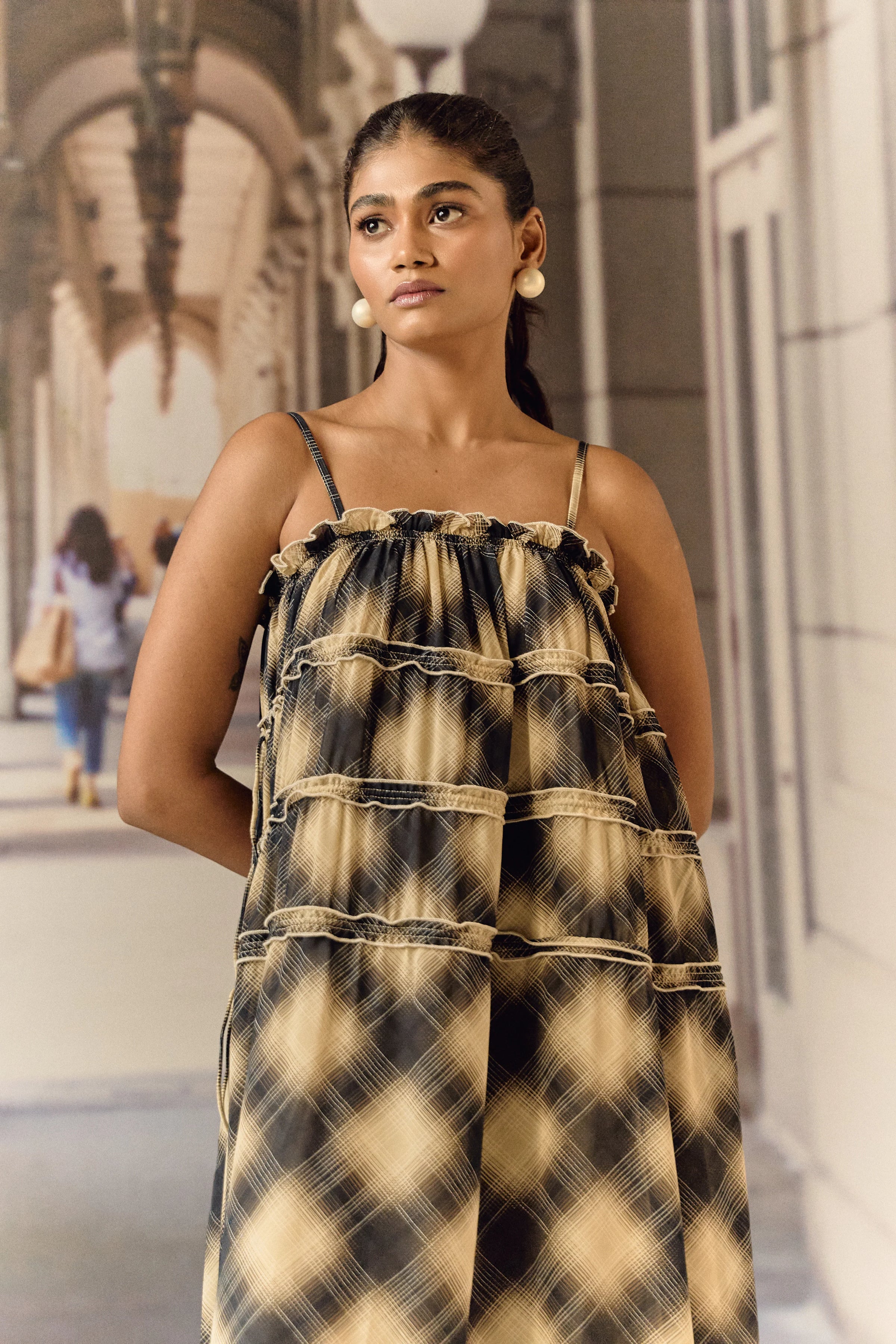 Georgette checkered slip dress - Black