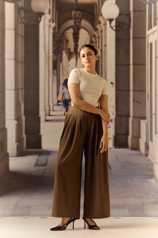 Pintuck trouser with white waist trim