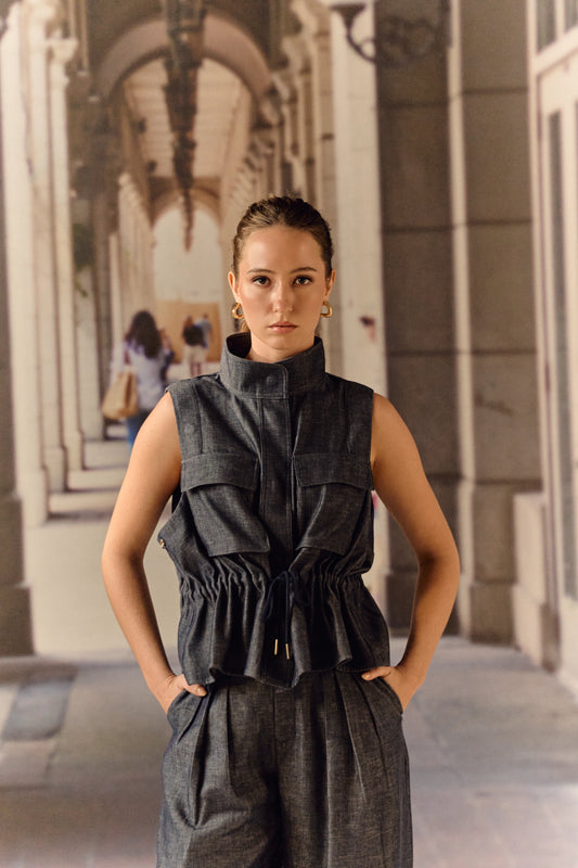 Denim Linen detach sleeve co-ord set