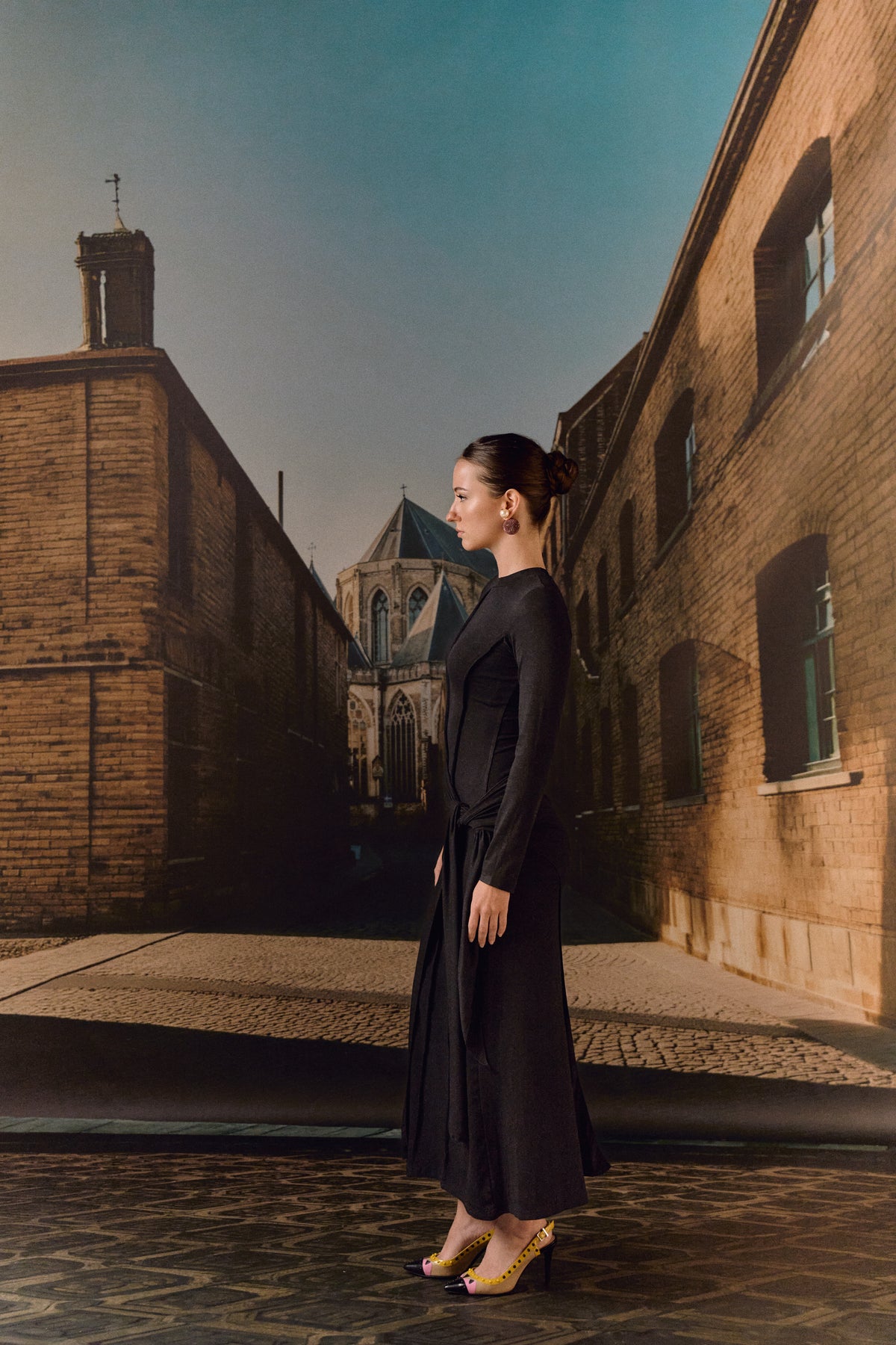 Black Draped Knit Maxi Dress