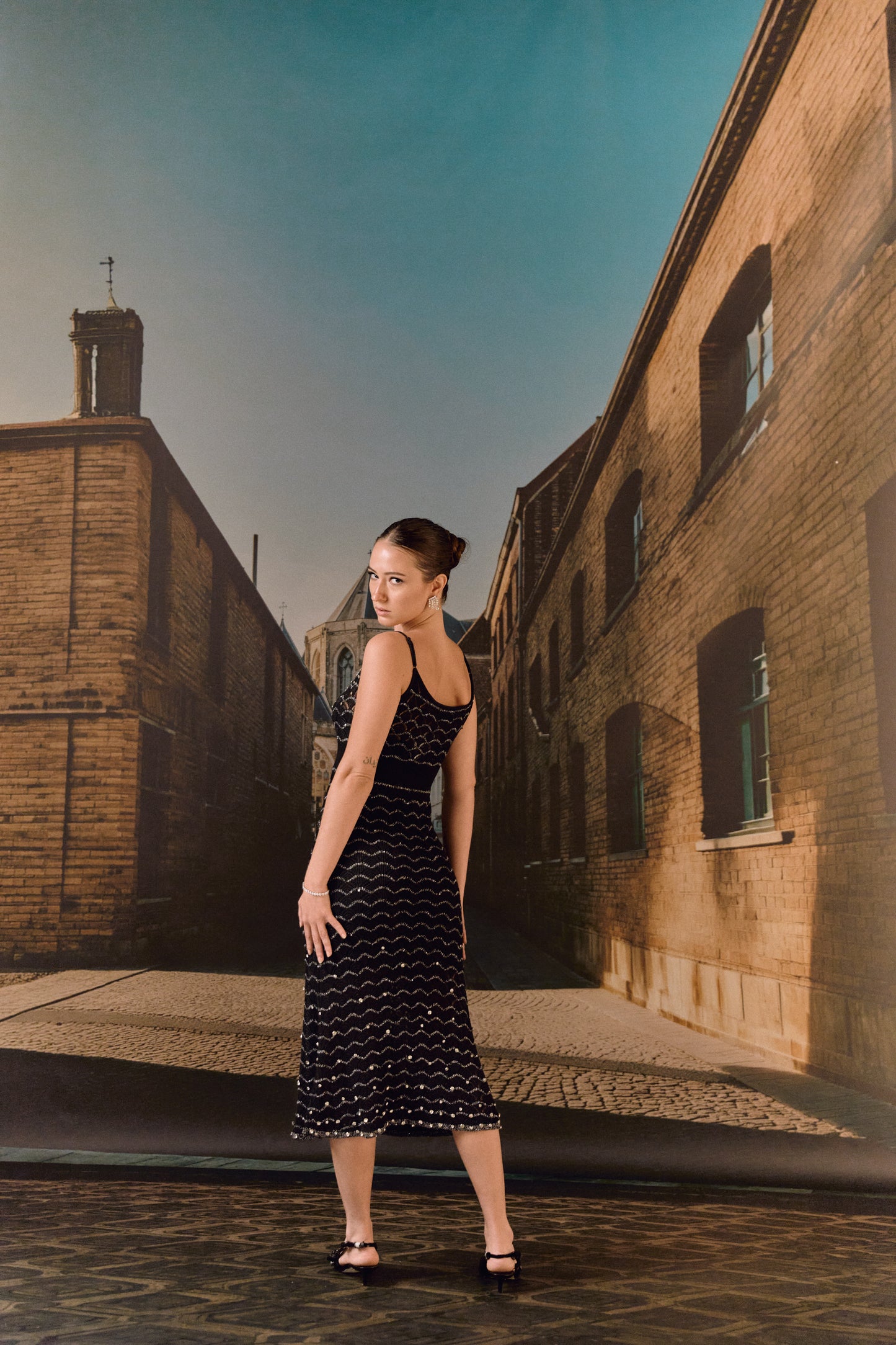 Knit midi strap dress - Black