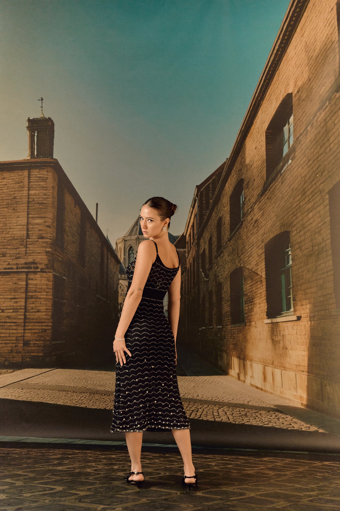 Knit midi strap dress - Black