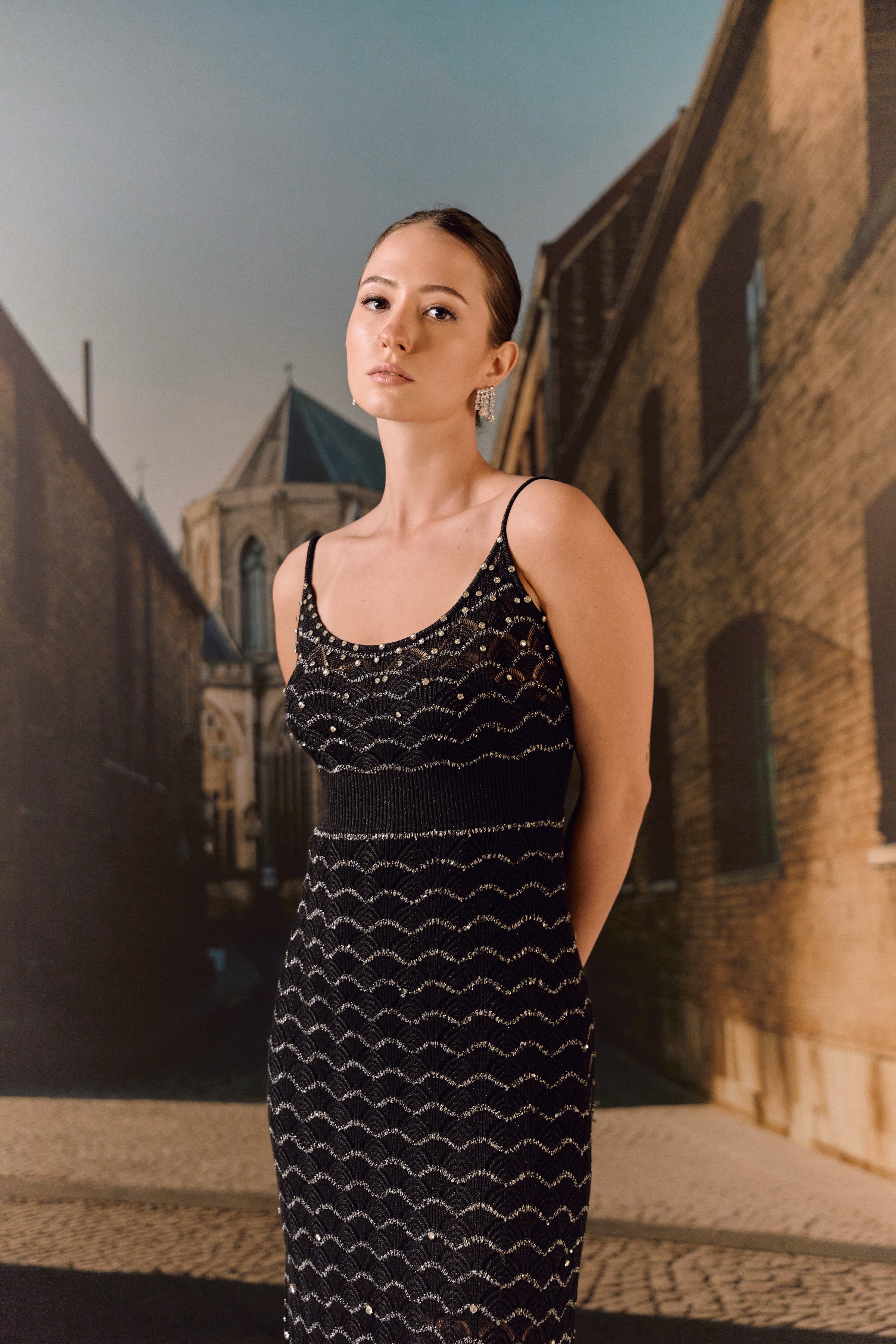 Knit midi strap dress - Black