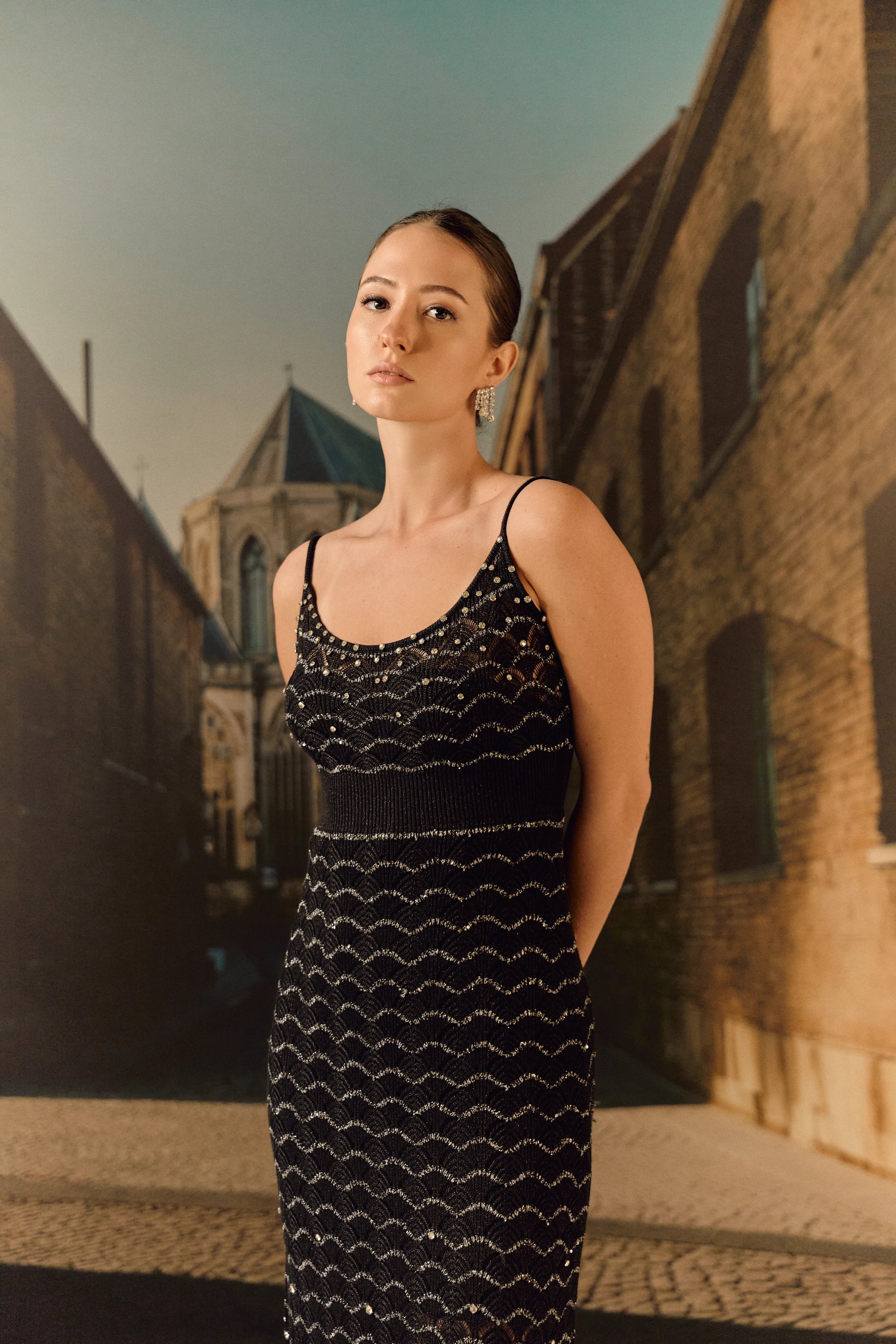 Knit midi strap dress - Black