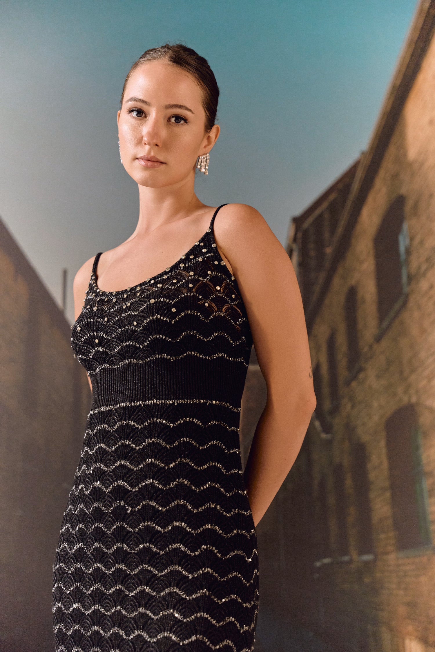Knit midi strap dress - Black