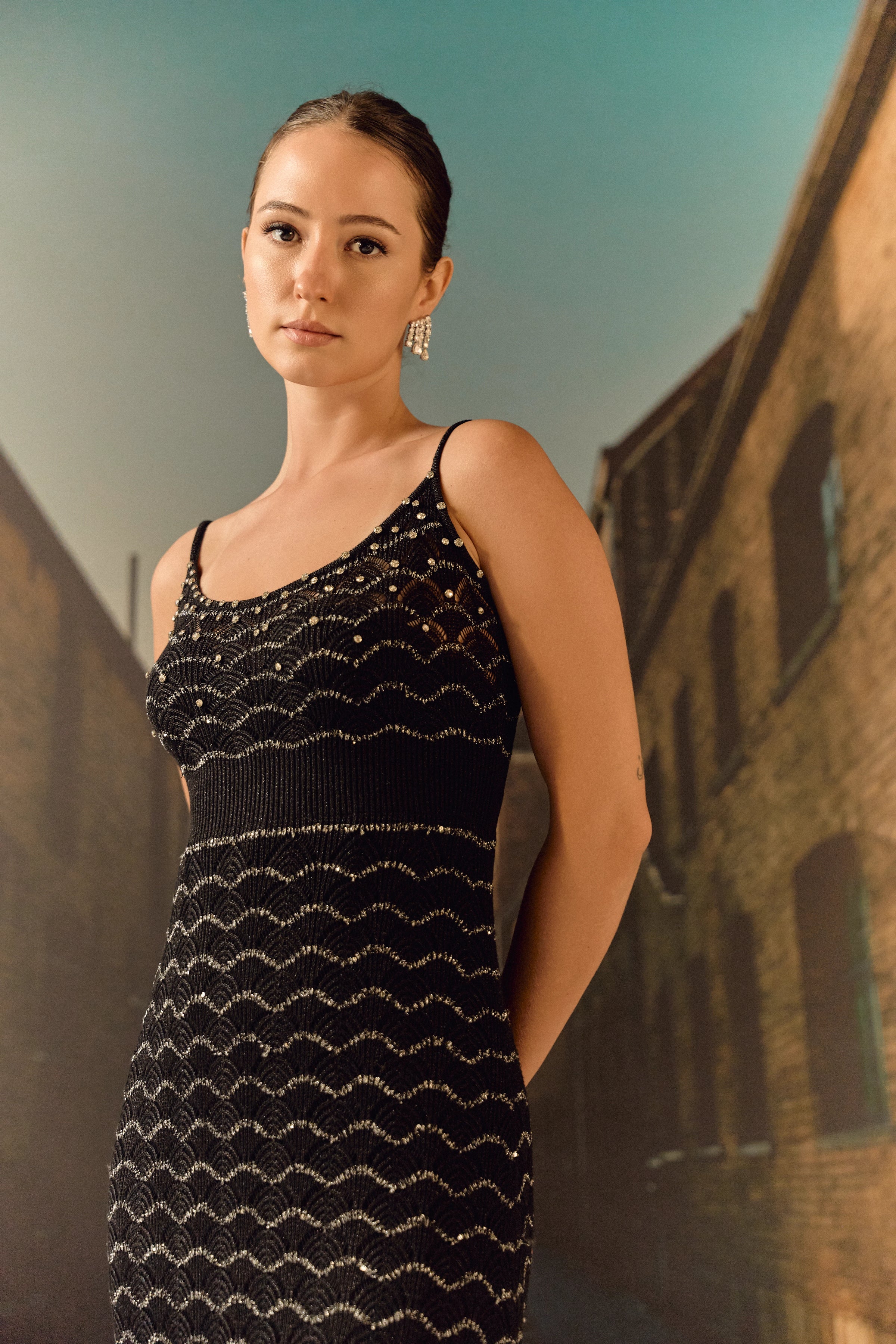 Knit midi strap dress - Black