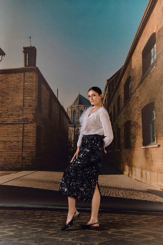 Velvet sequin Lycra pencil skirt - Black
