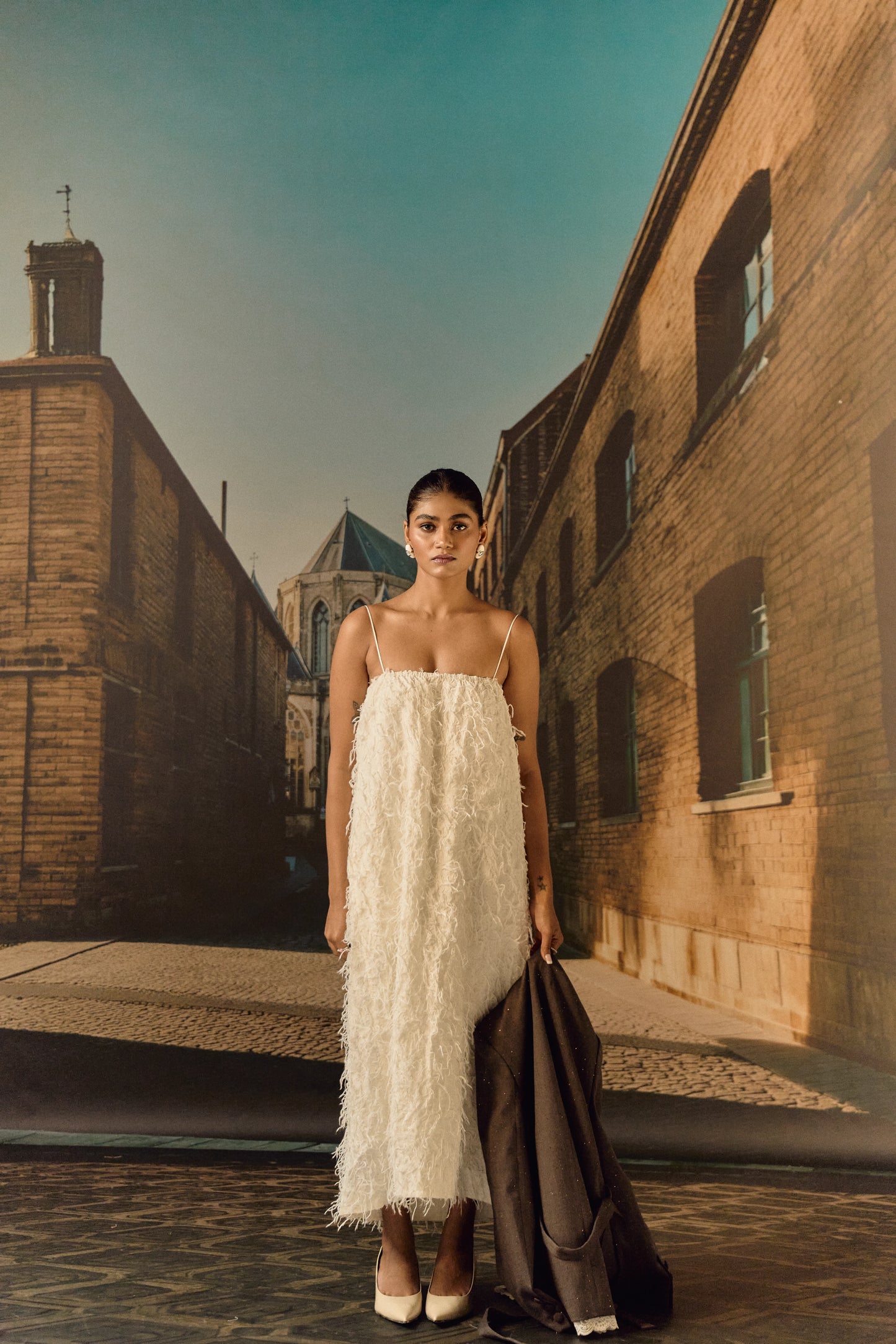 Texture midi dress - White