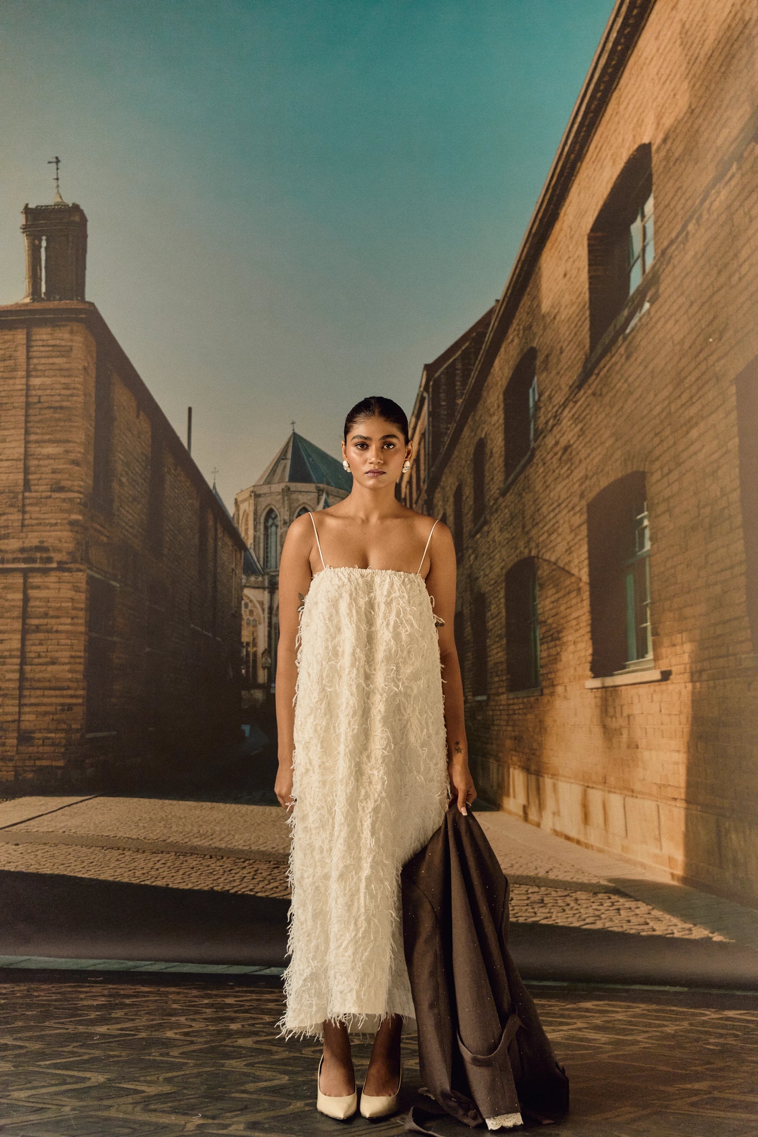 Texture midi dress - White