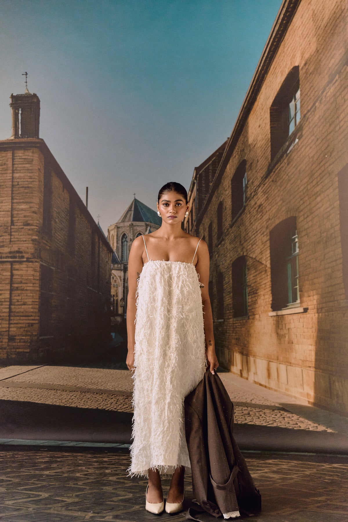 Texture midi dress - White