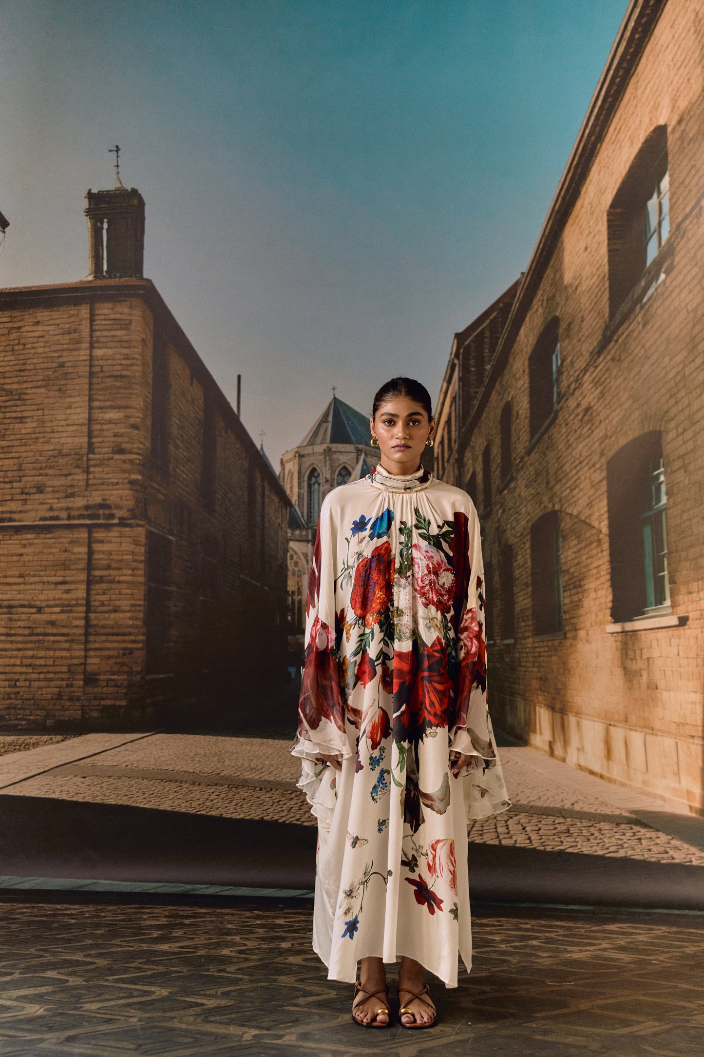 Digital Floral Crystal Kaftan- Off-white