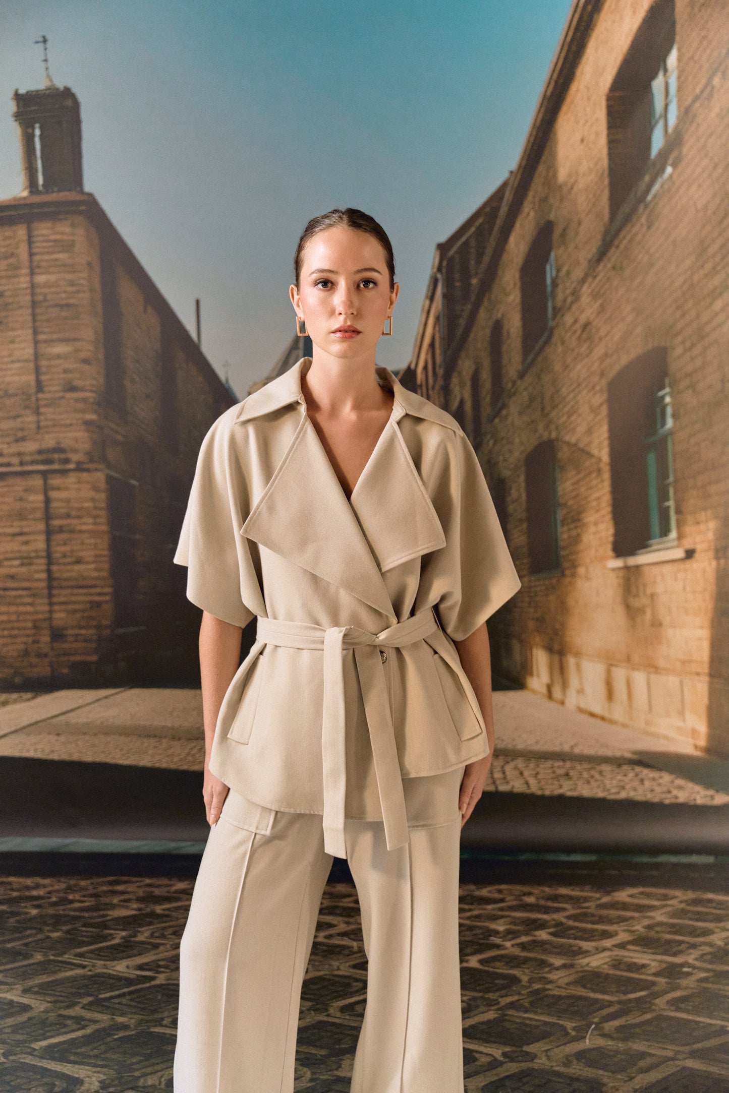 Exag collar blazer co ord set - Beige