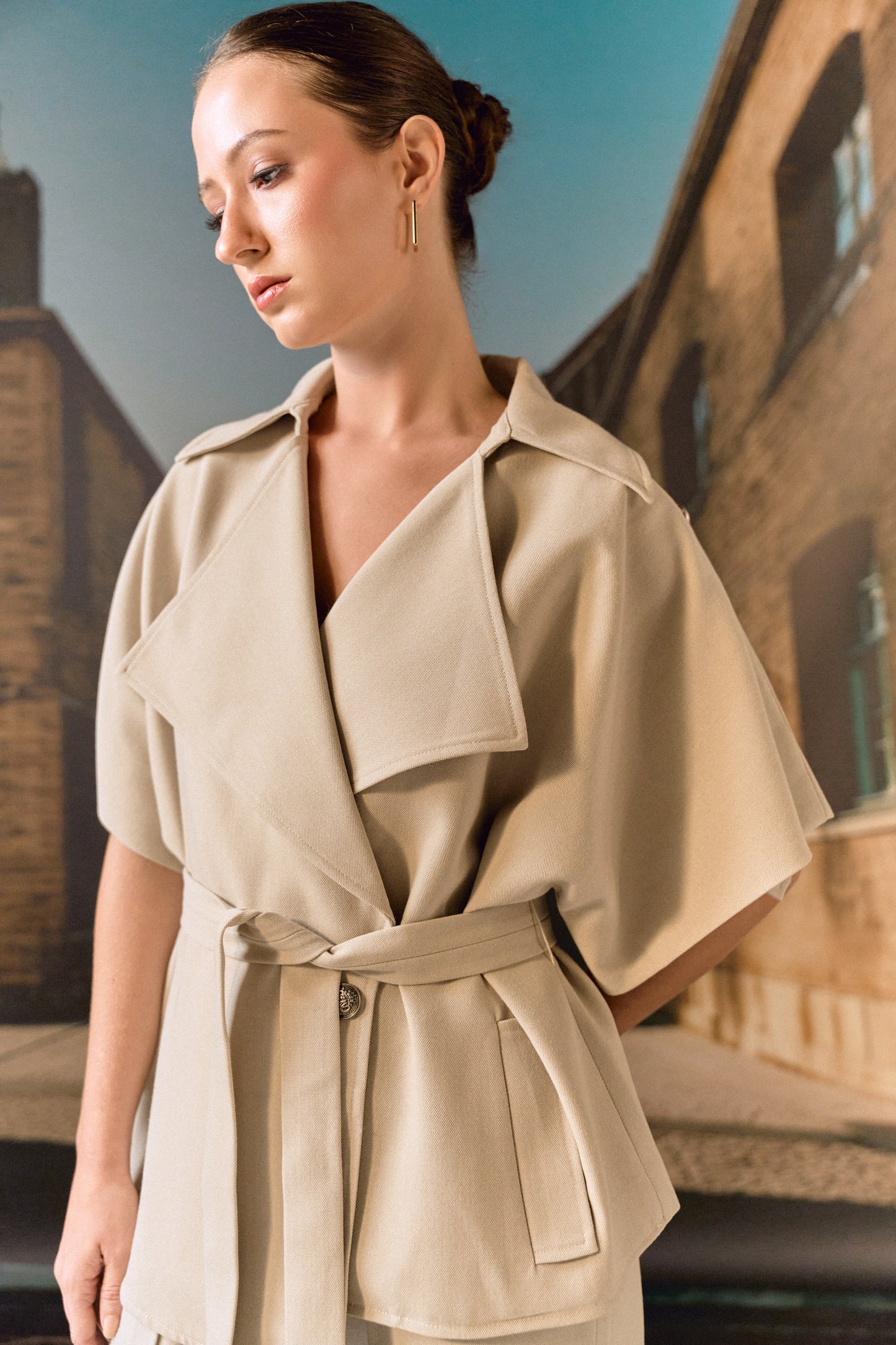 Exag collar blazer co ord set - Beige