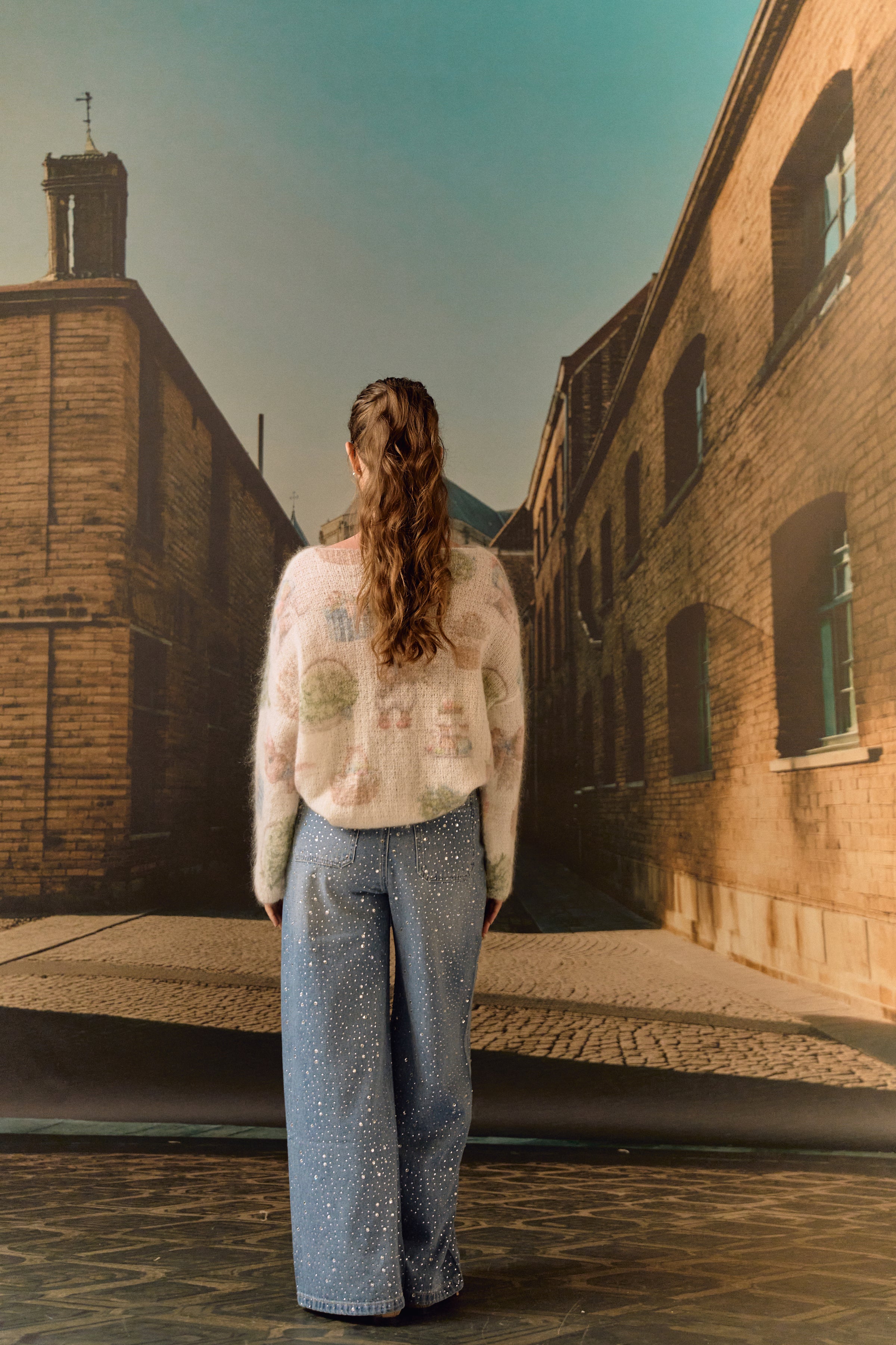 Straight Leg Full crystal Denim with belt
