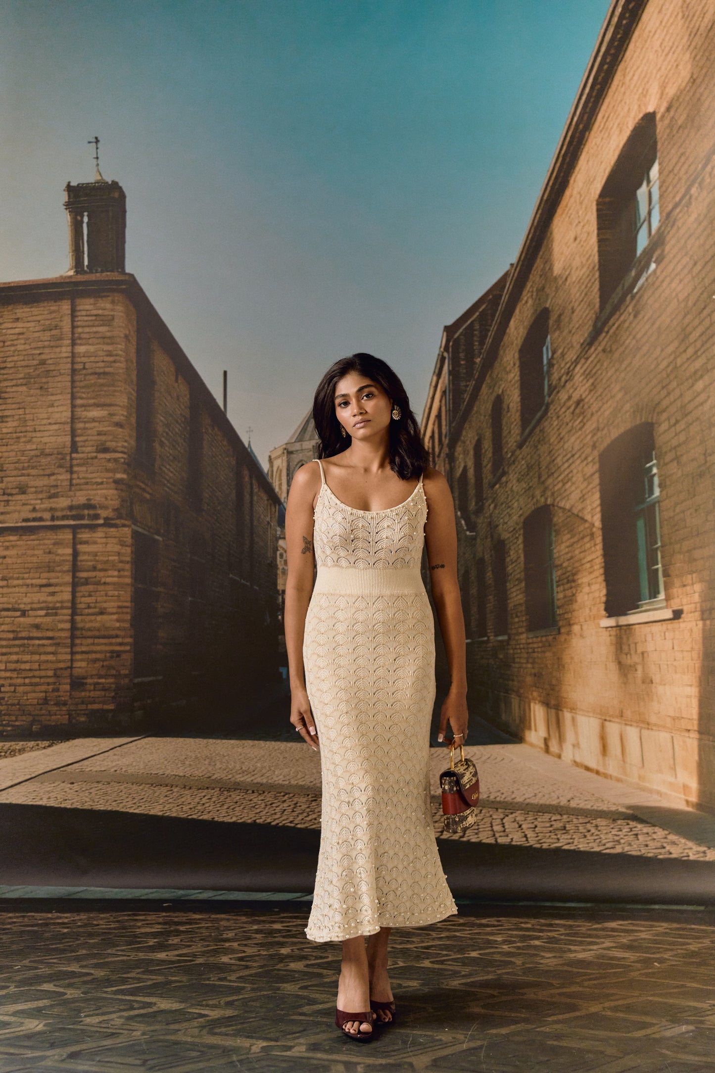 Knit midi strap dress - Ivory