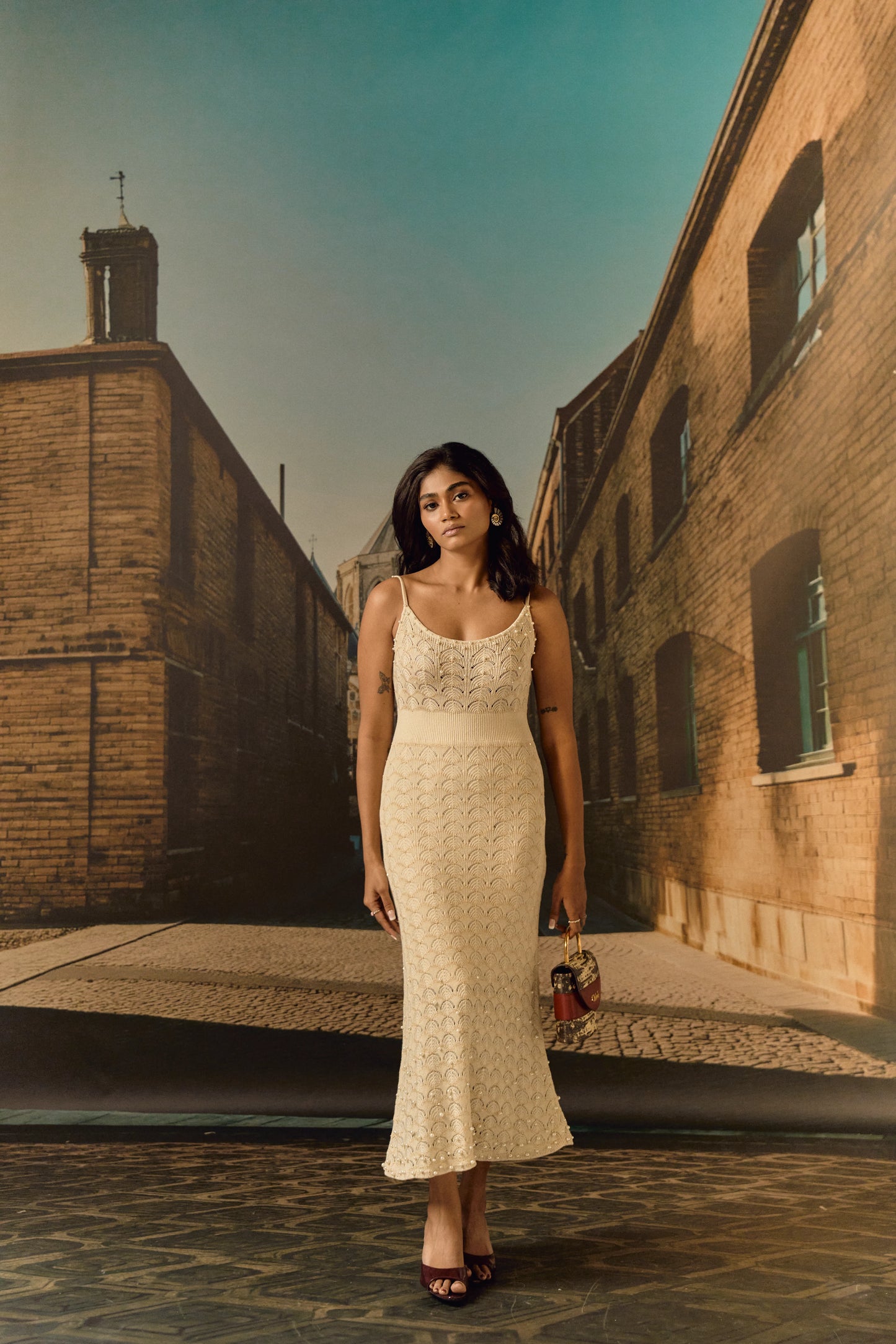 Knit midi strap dress - Ivory