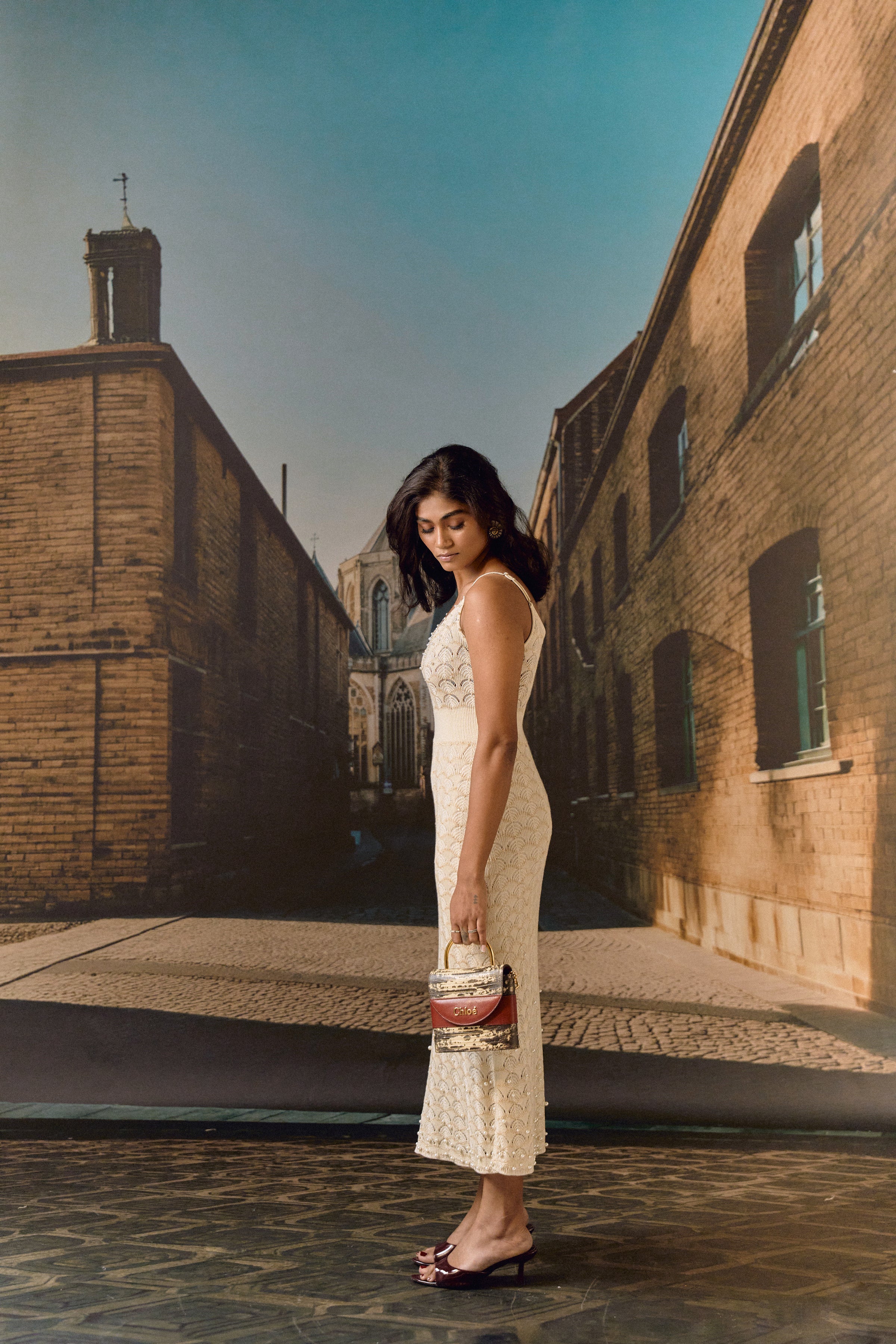 Knit midi strap dress - Ivory